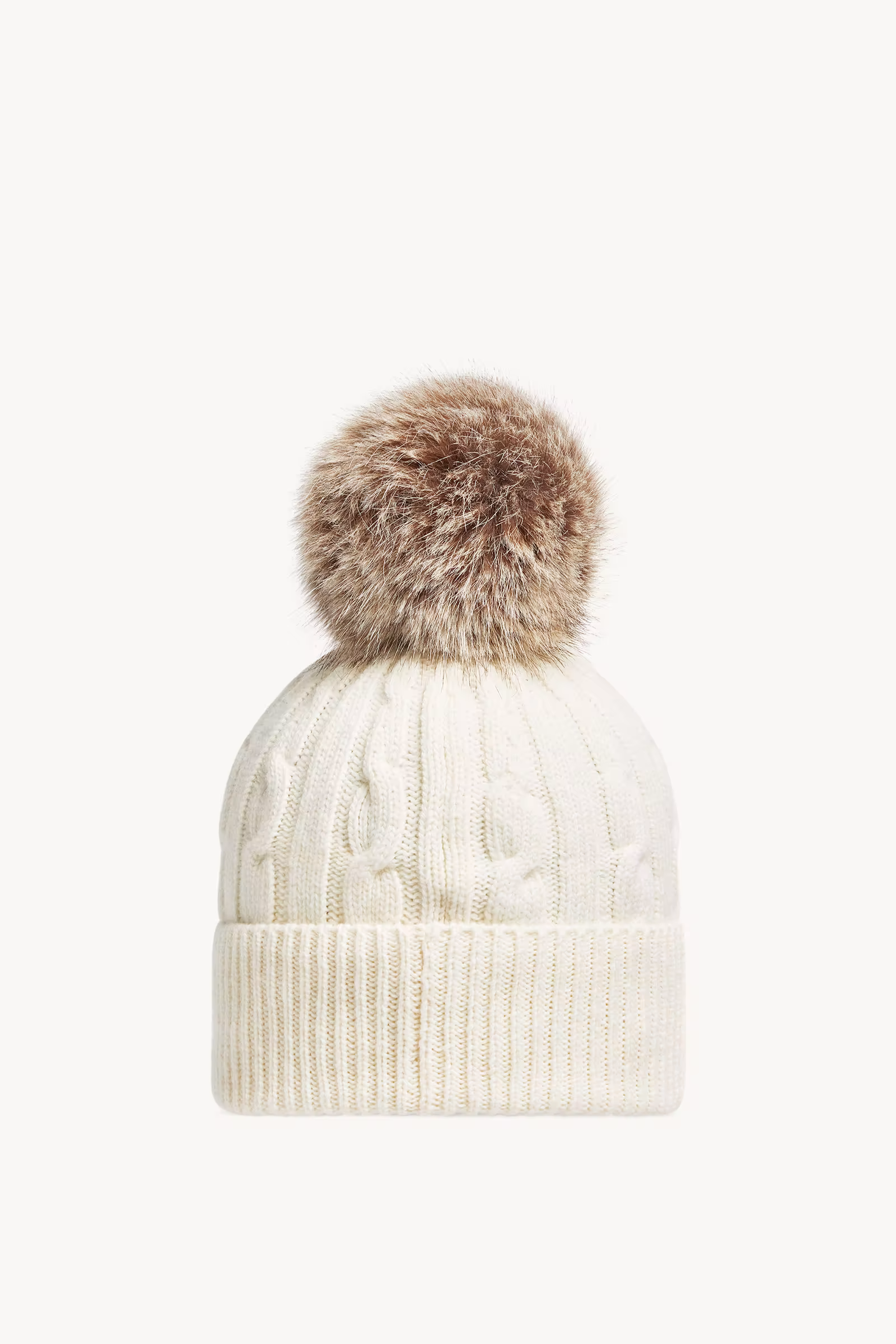Wool & Cashmere Beanie with Faux Fur Pom Pom