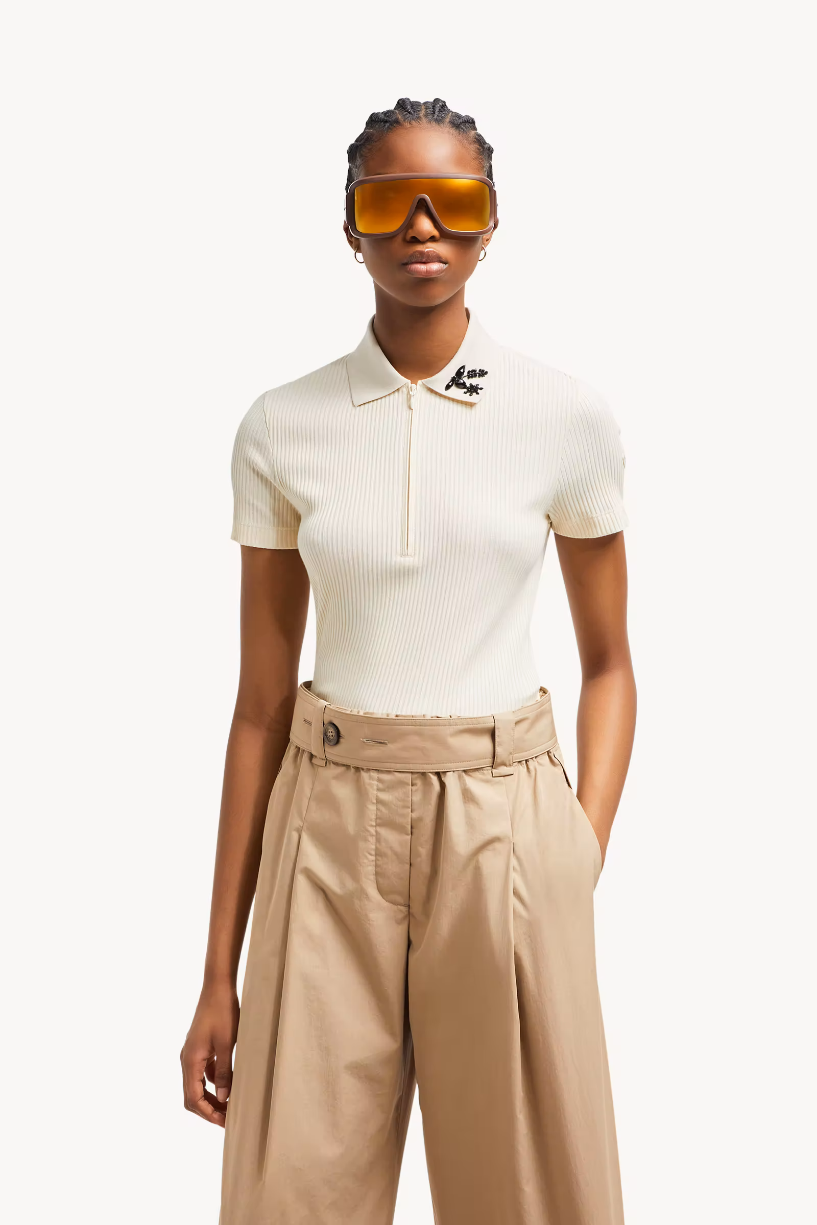 Hand-Beaded Cotton Blend Polo Shirt