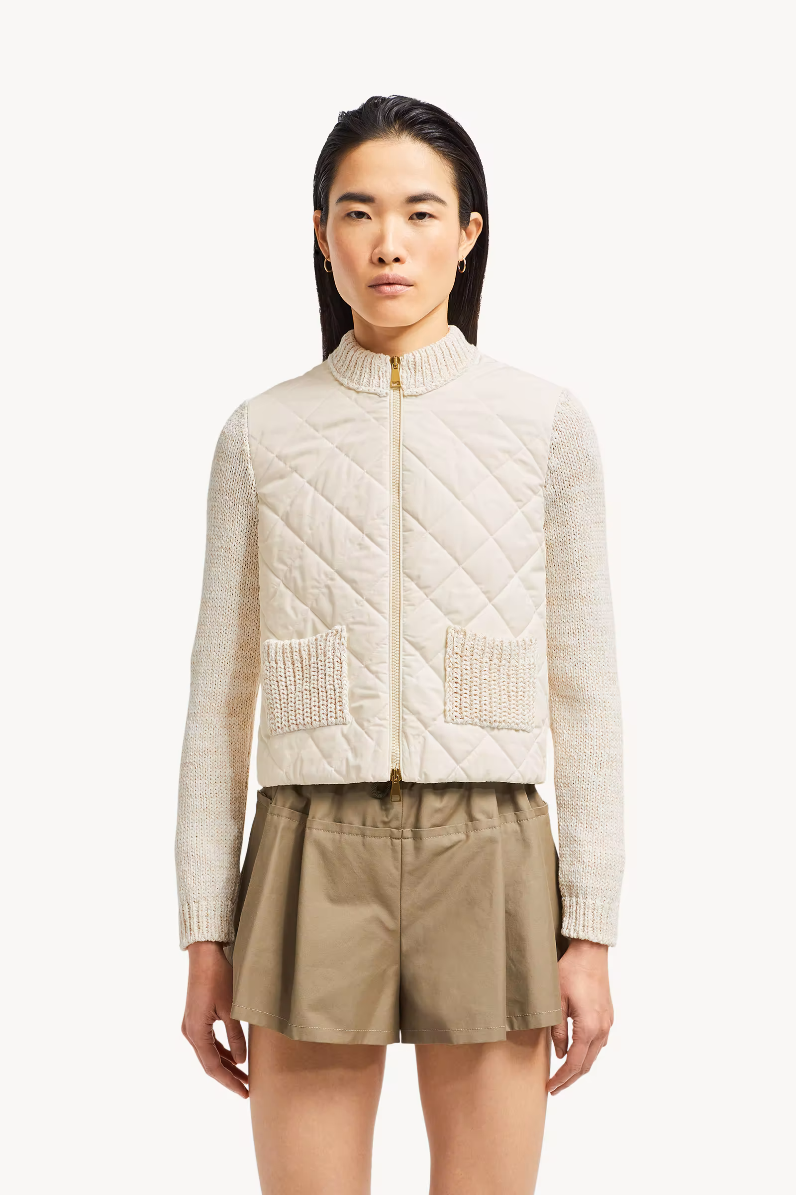 Padded Cotton Zip-Up Cardigan
