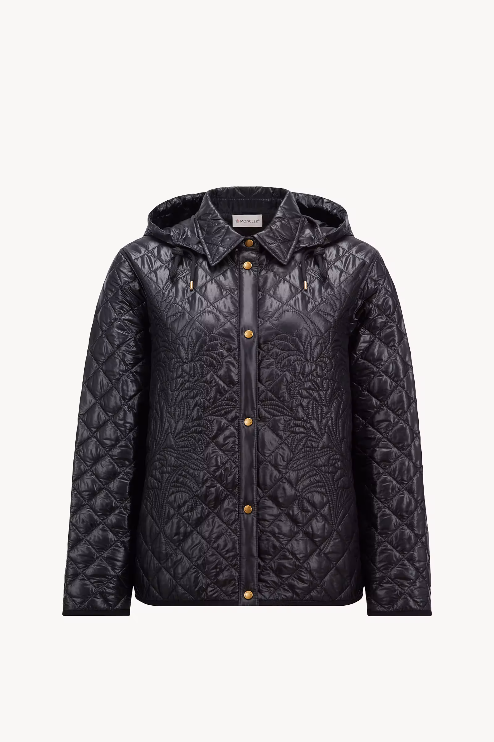 Floral-Quilted Hooded Shirt Jacket