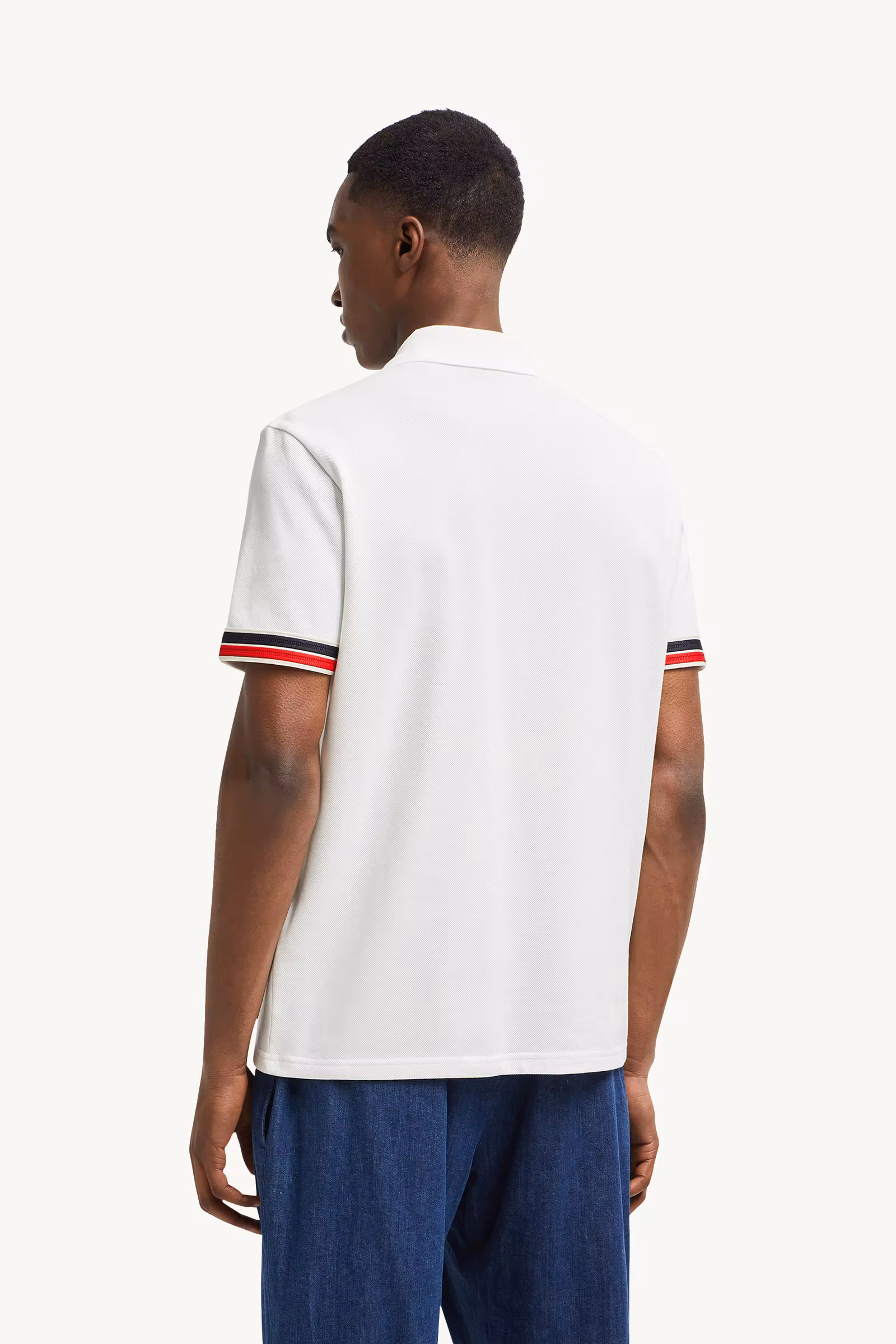 Striped Trim Cotton Piquet Polo Shirt