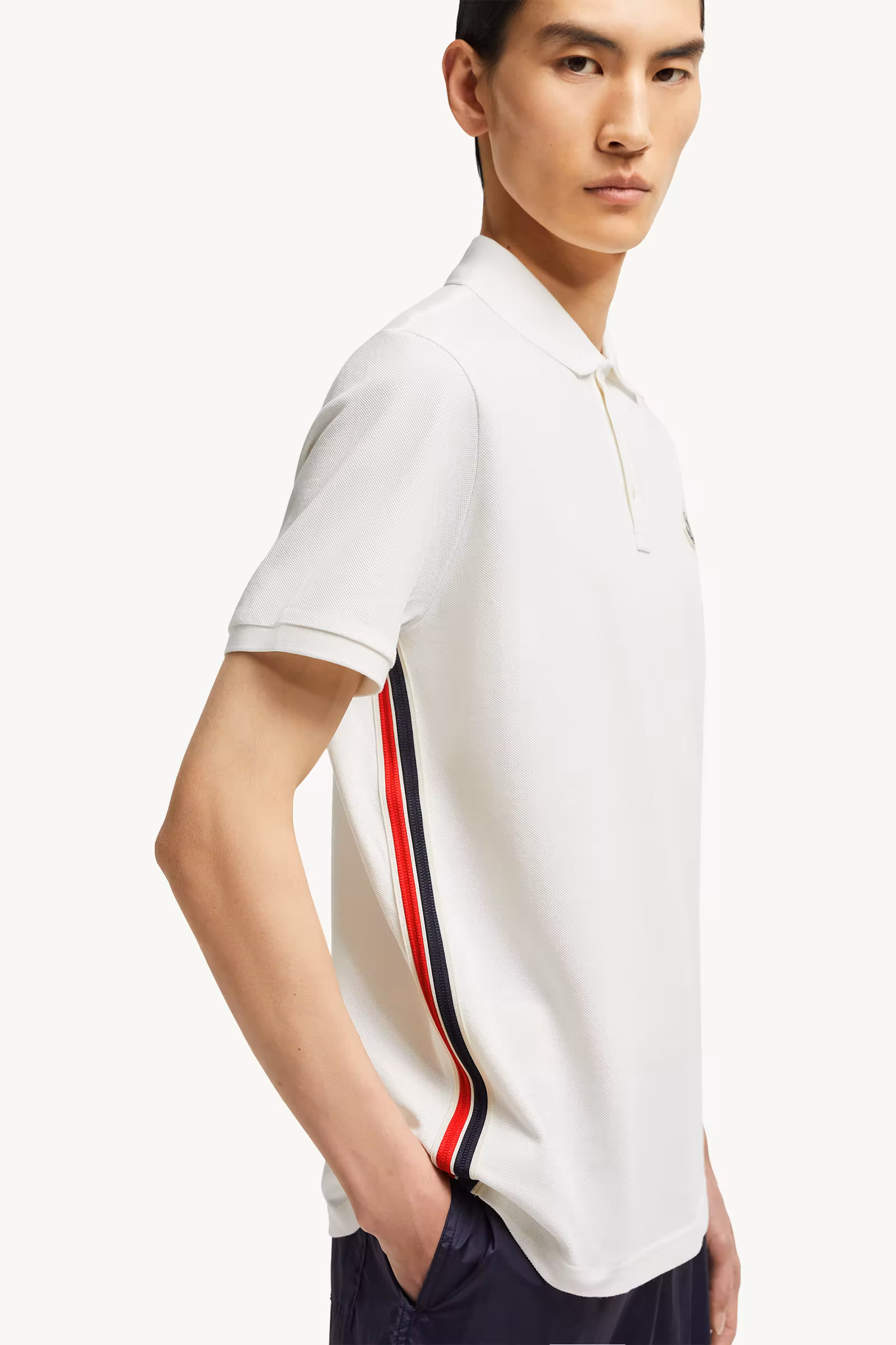 Striped Accent Cotton Piquet Polo Shirt