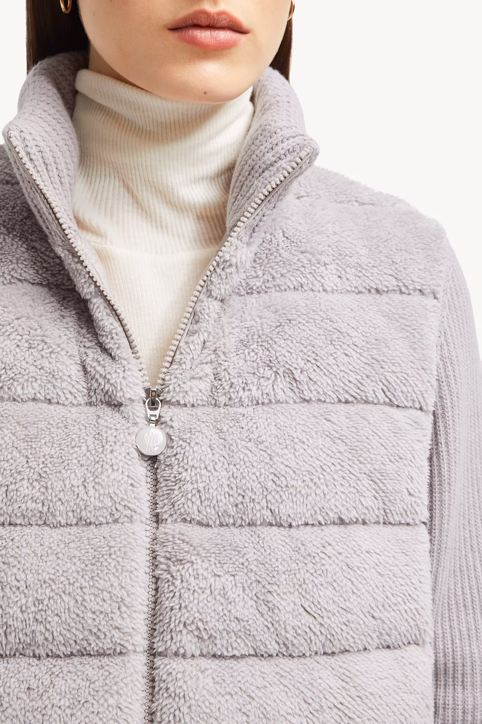 Padded Wool & Teddy Zip-Up Cardigan