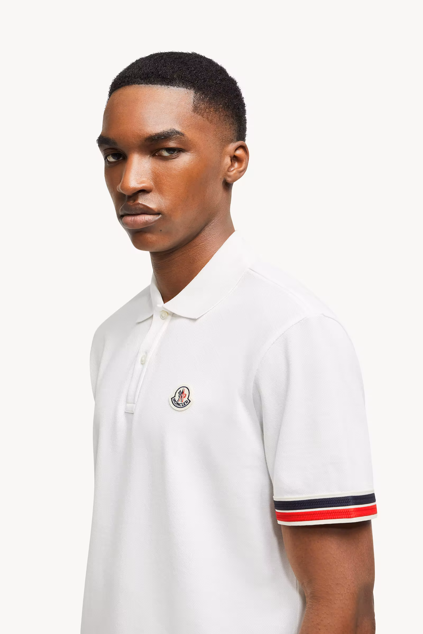 Striped Trim Cotton Piquet Polo Shirt