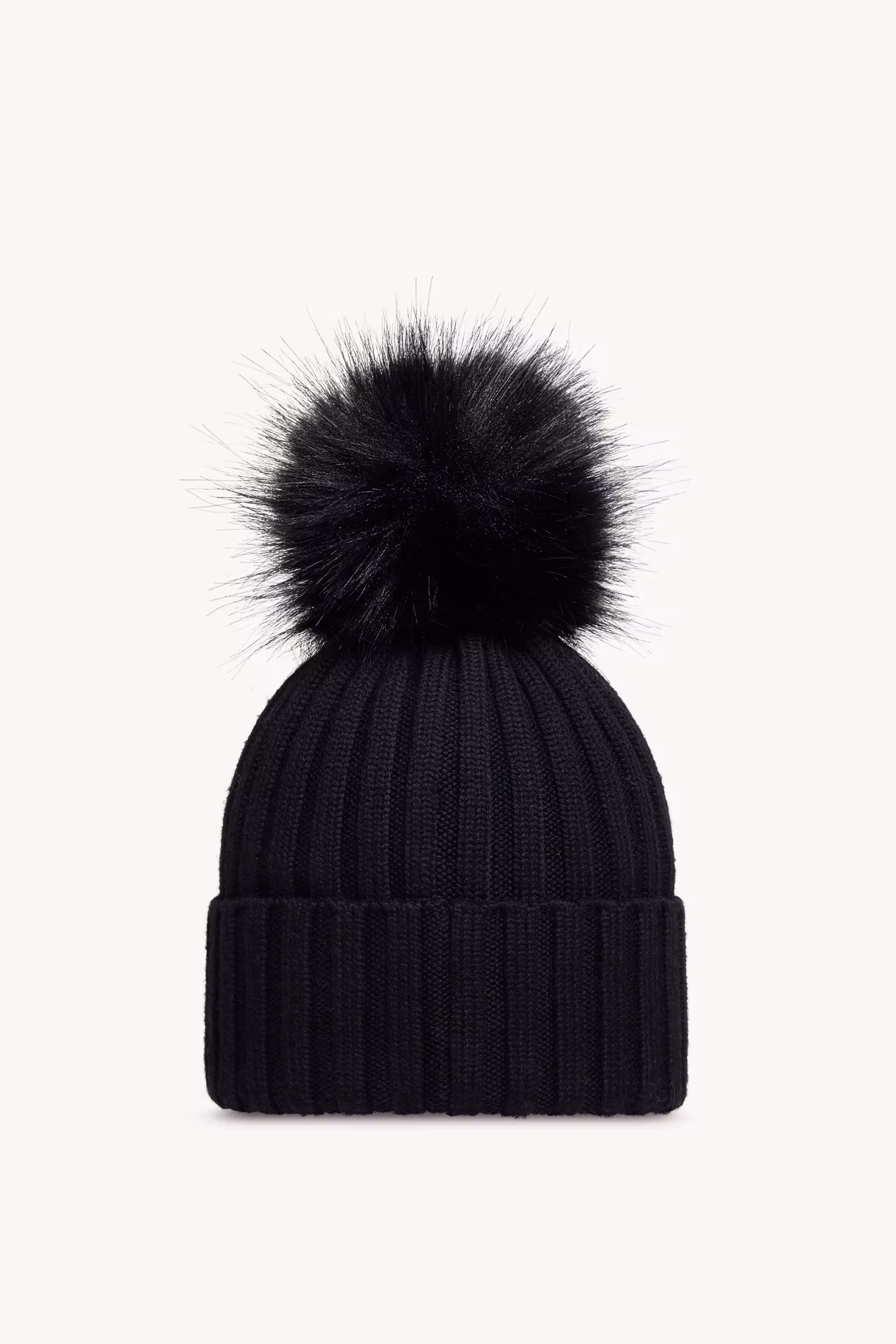 Wool Beanie with Faux Fur Pom Pom