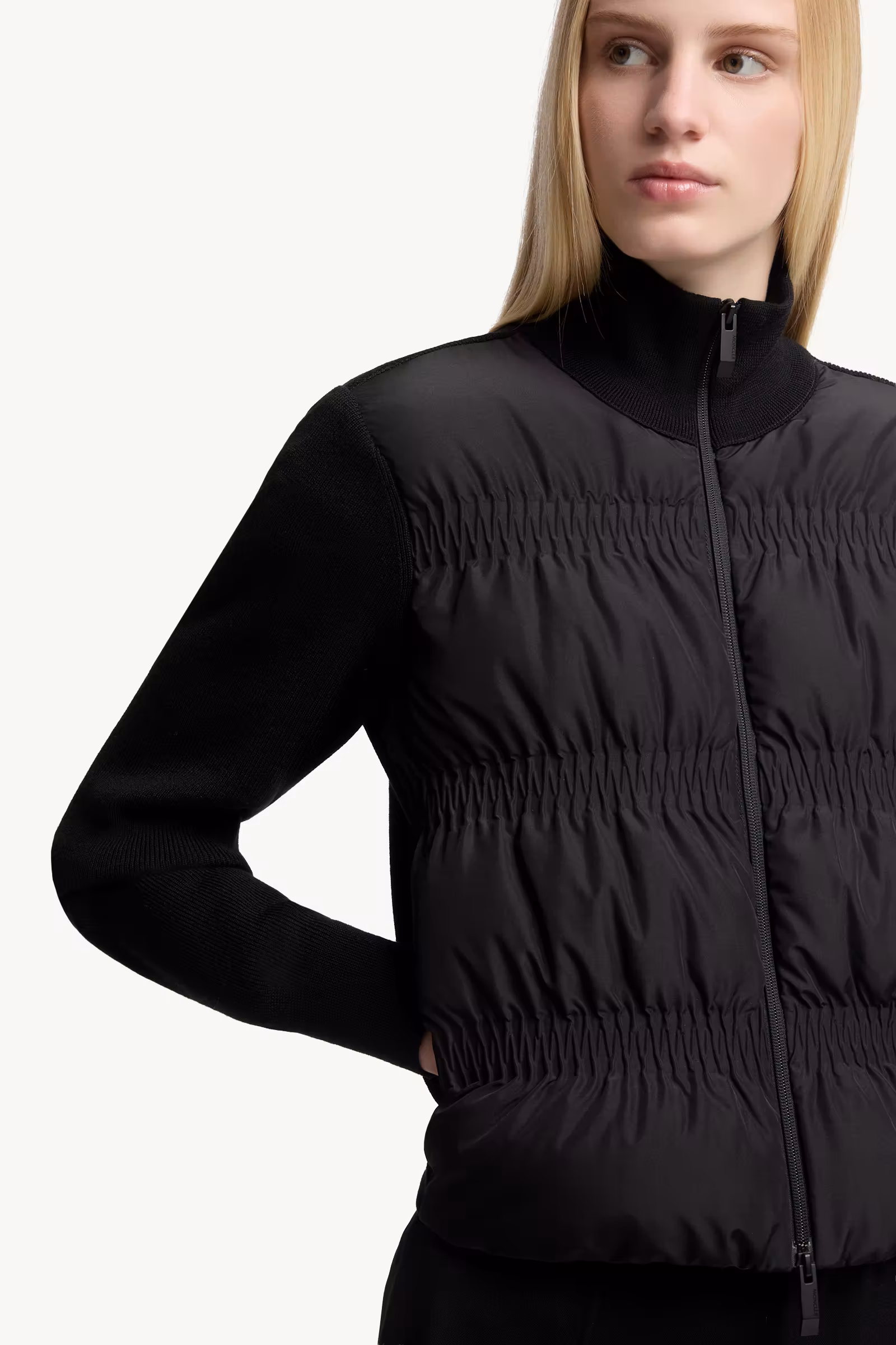 Padded Wool Zip-Up Cardigan