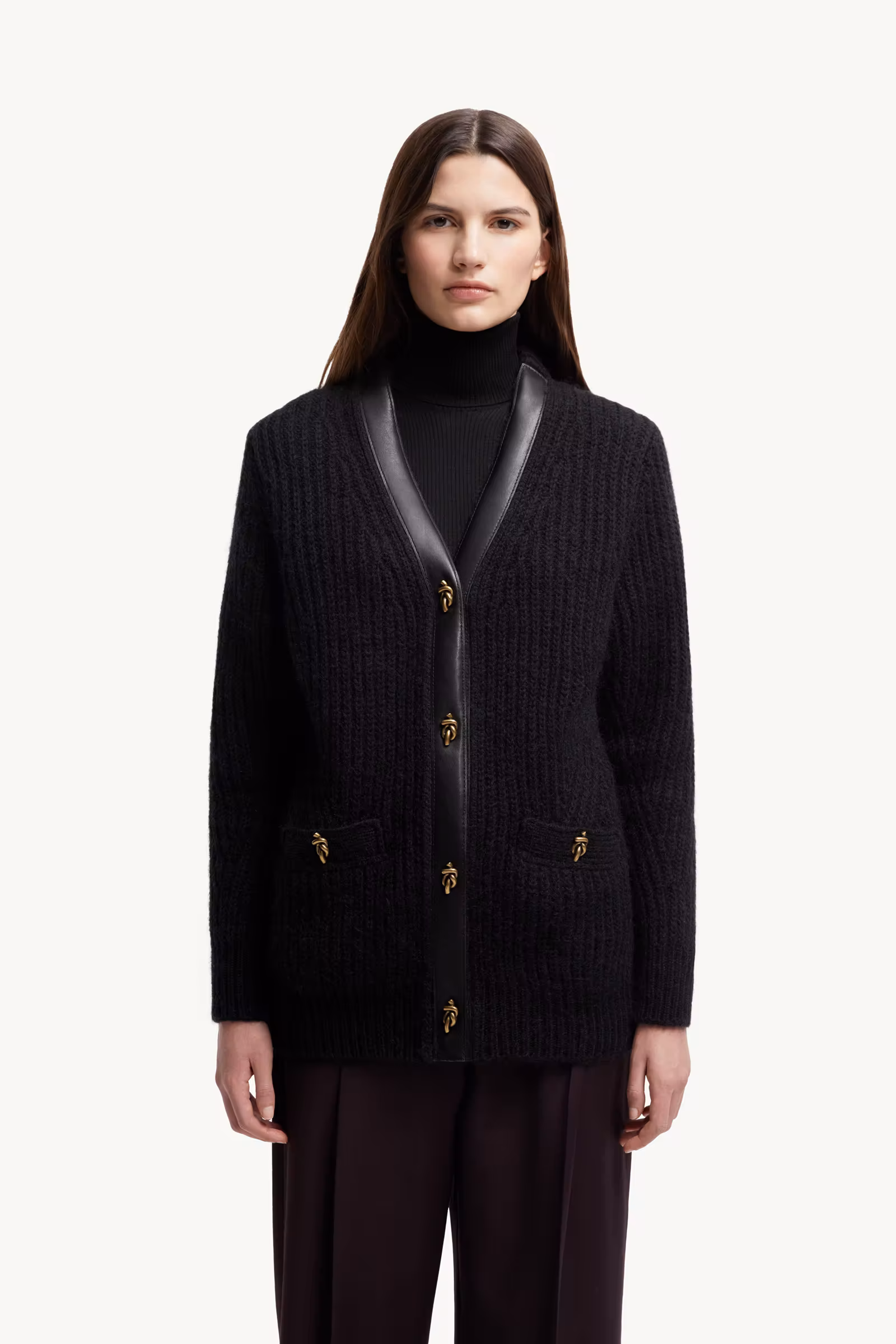 Leather-Trimmed Wool & Mohair Padded Cardigan