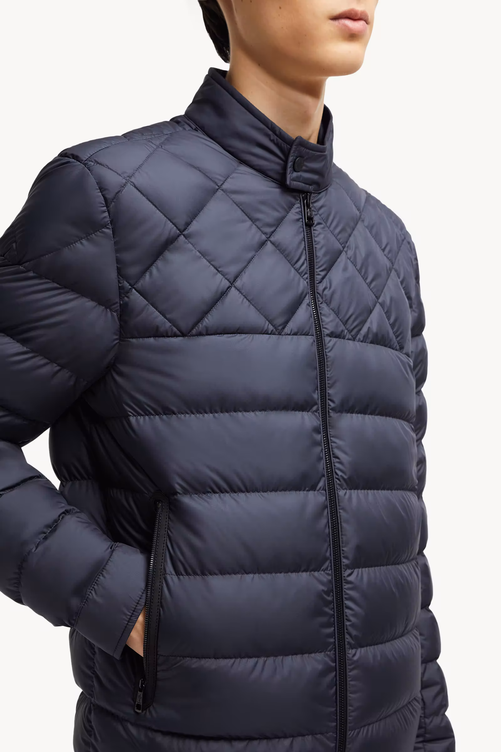 Tuile Leather-Trimmed Down Biker Jacket