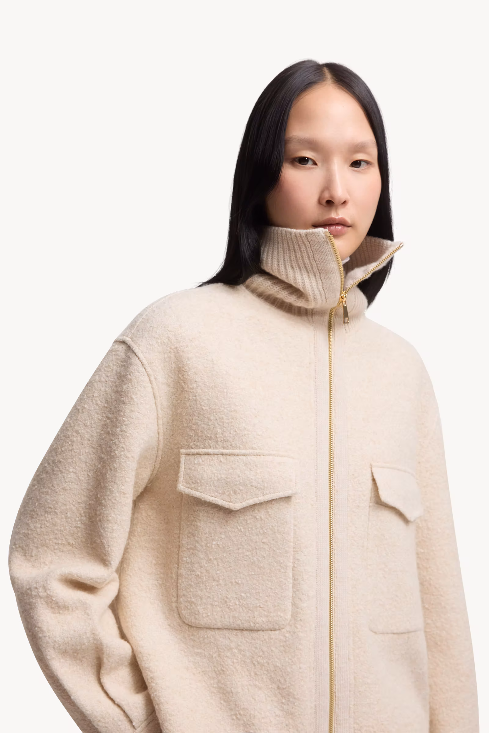 Bouclé Wool Blend Zip-Up Shirt