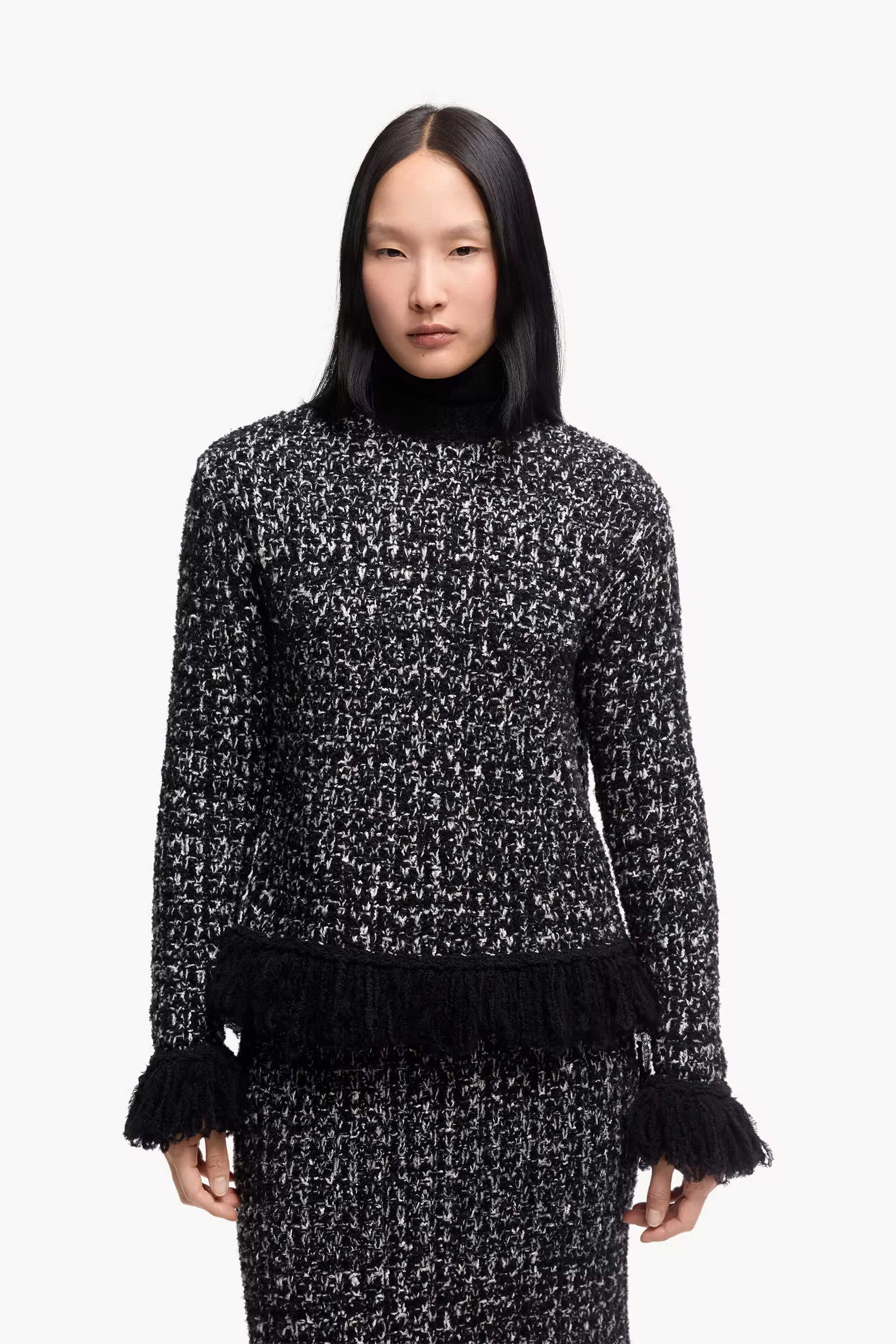 Fringe-Trim Wool Blend Sweater