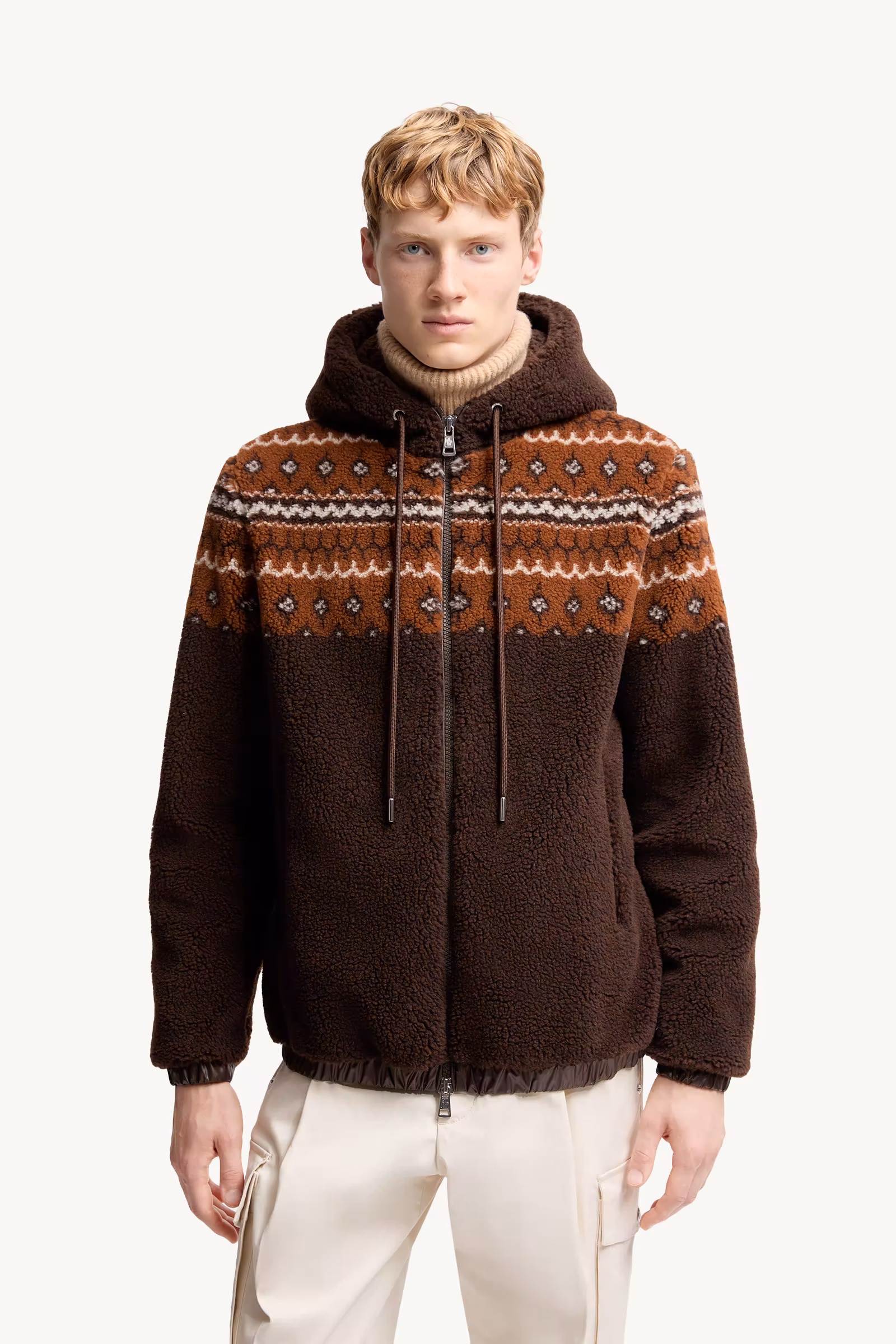 Geometric Jacquard Wool Blend Hoodie