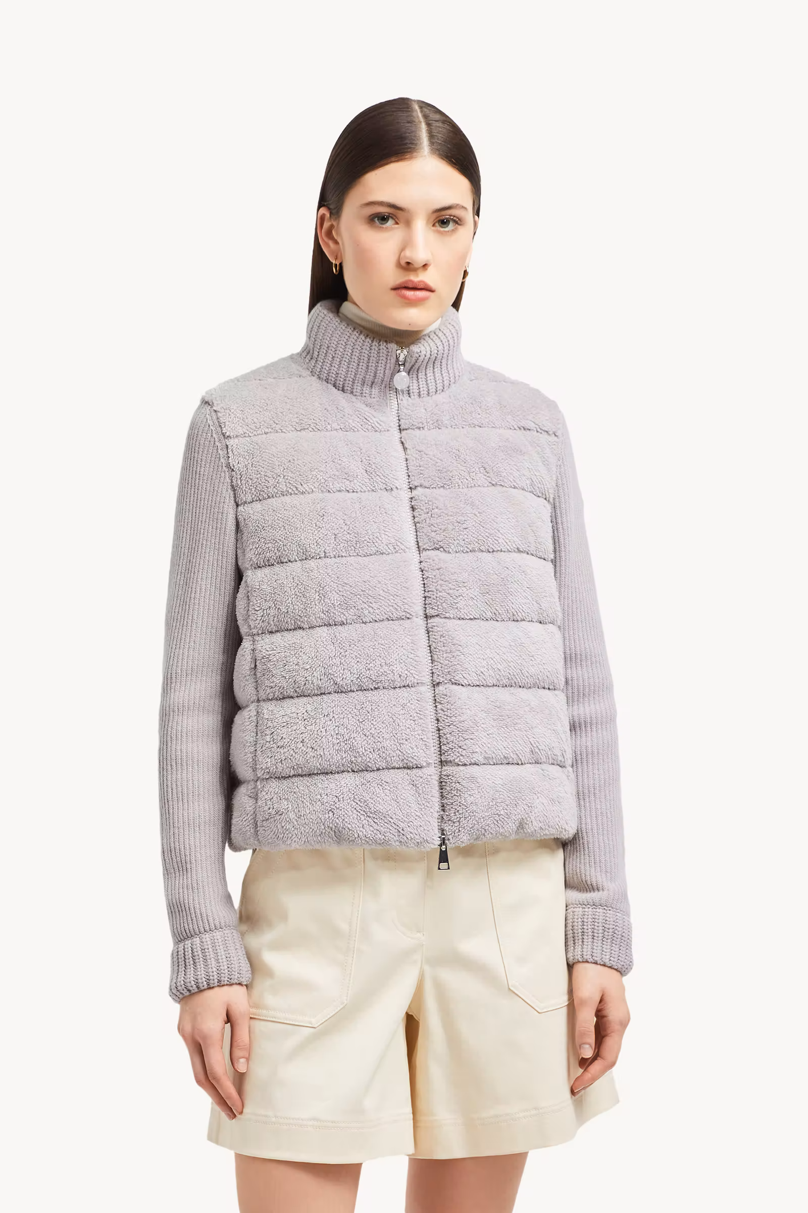 Padded Wool & Teddy Zip-Up Cardigan