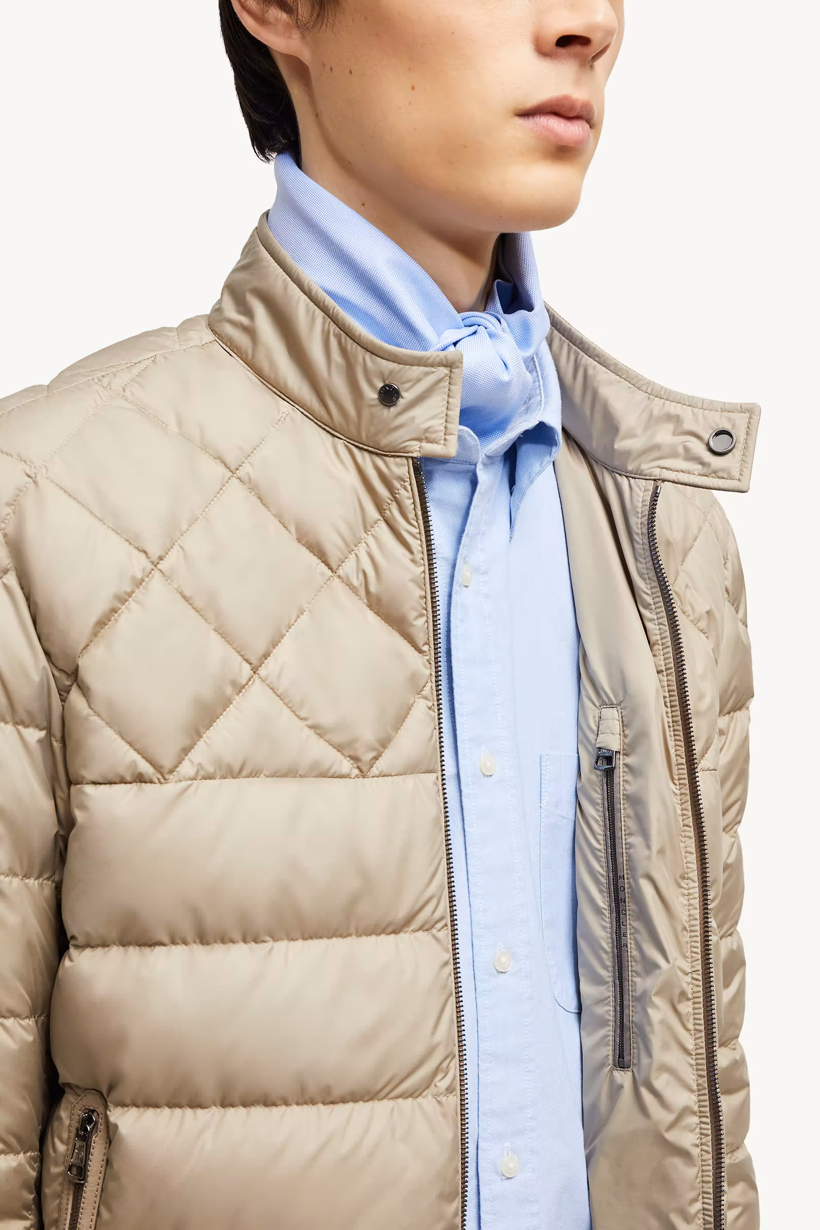 Tuile Leather-Trimmed Down Biker Jacket