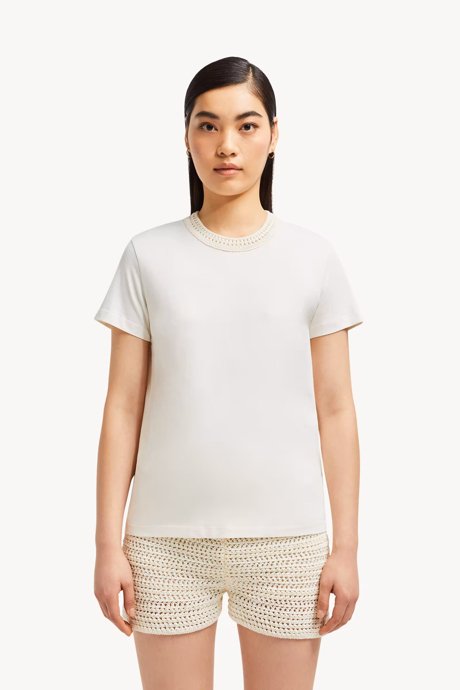 Crochet Accent Cotton T-Shirt