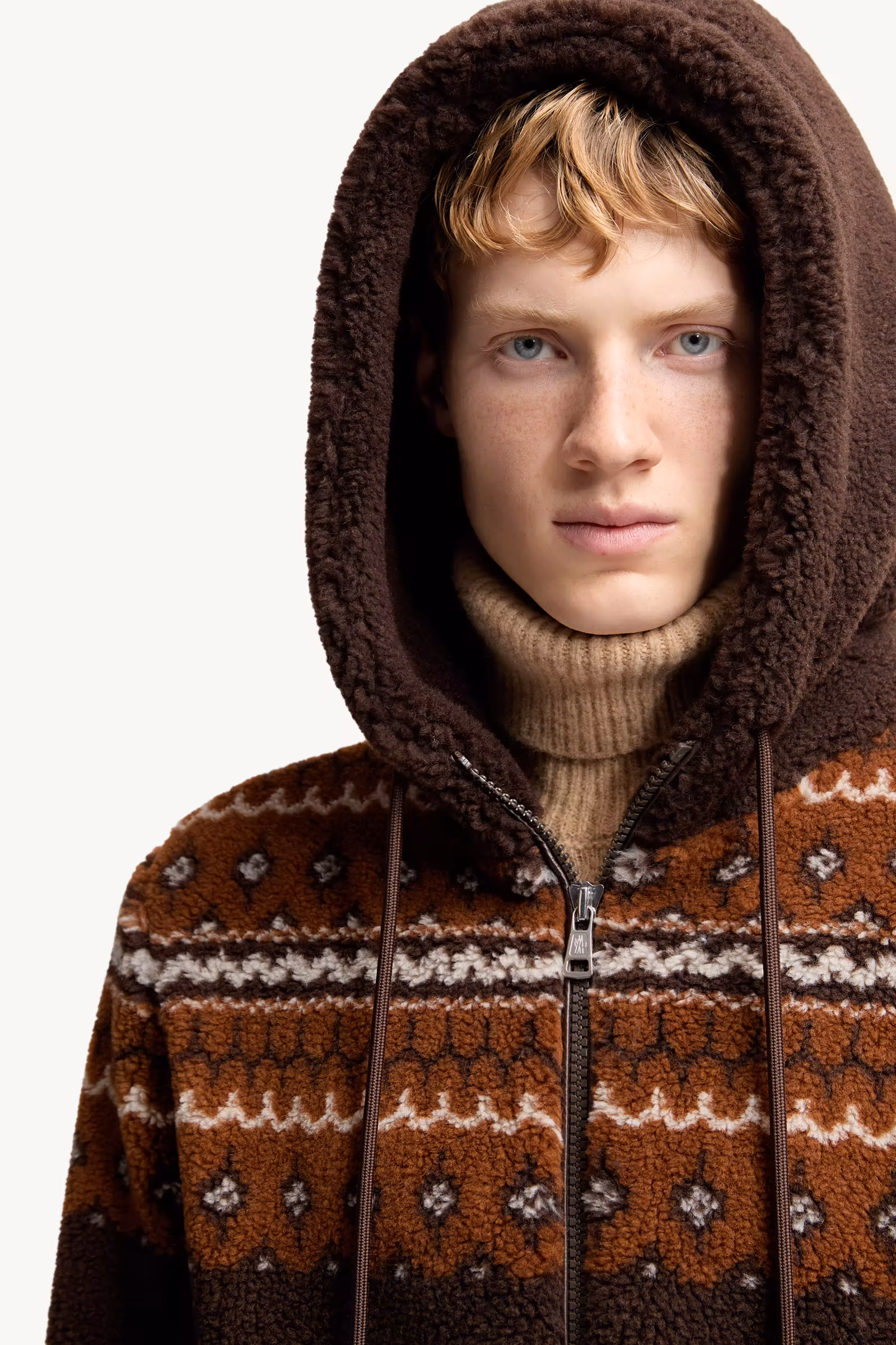 Geometric Jacquard Wool Blend Hoodie