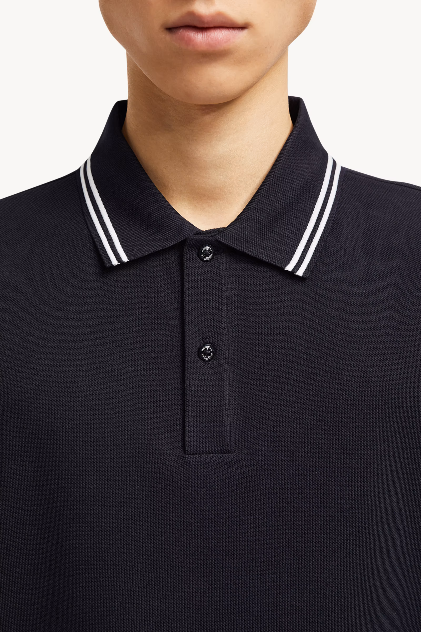 Striped Trim Cotton Piquet Polo Shirt