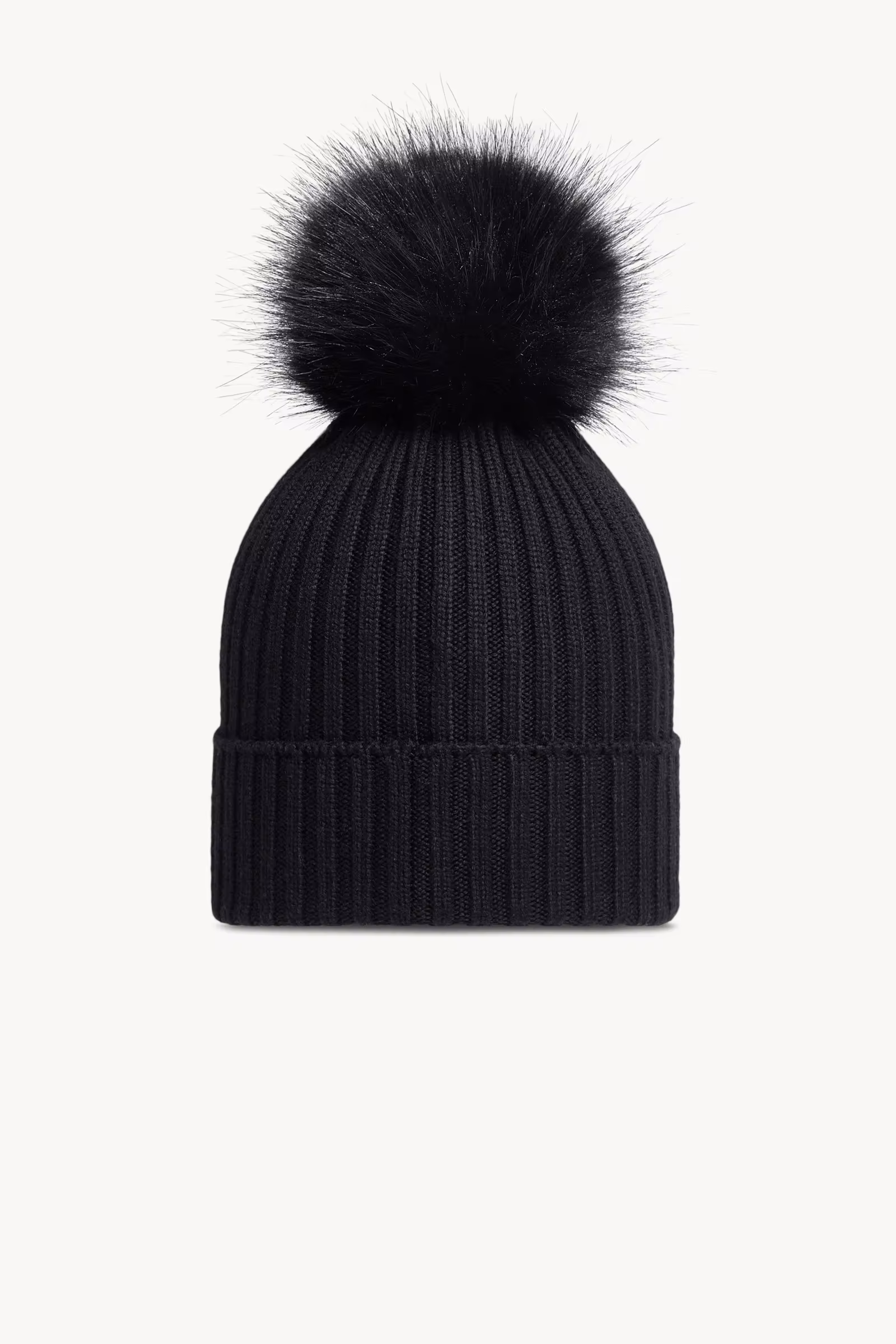 Wool Beanie with Faux Fur Pom Pom