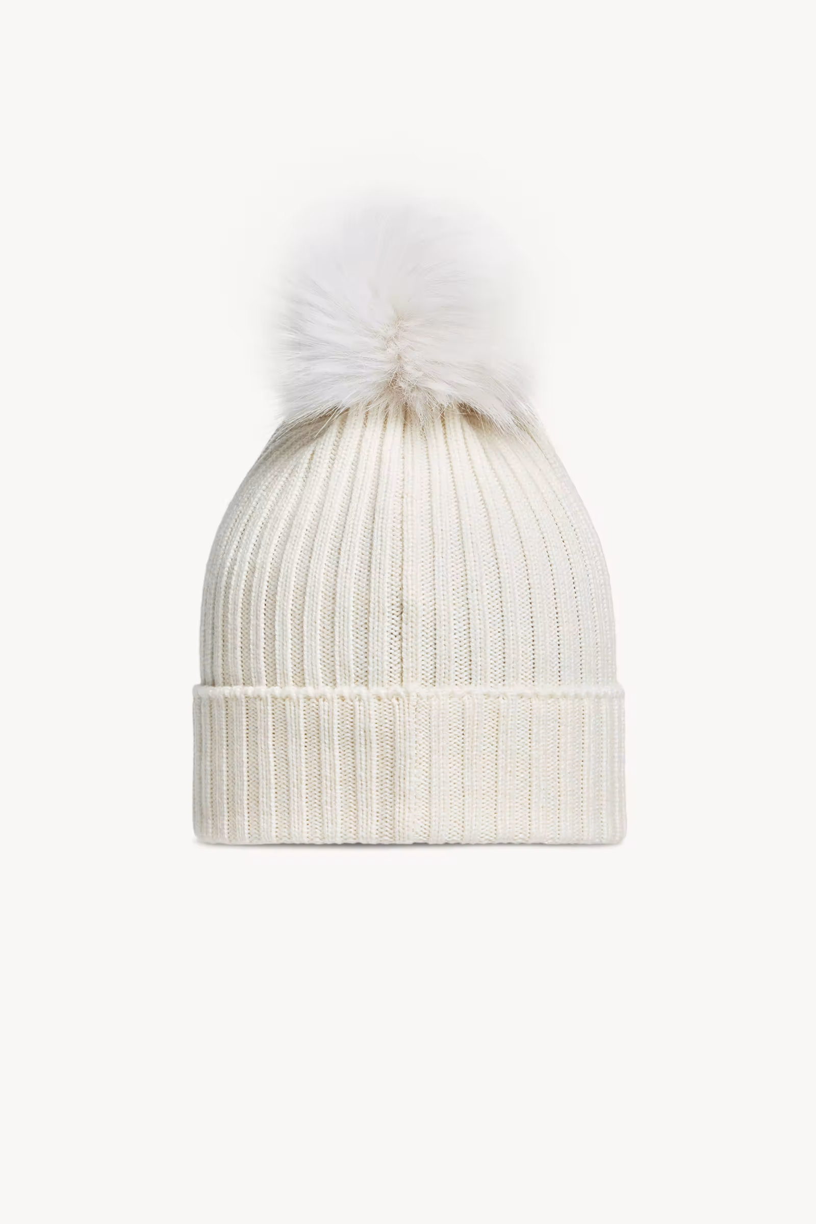 Wool Beanie with Faux Fur Pom Pom