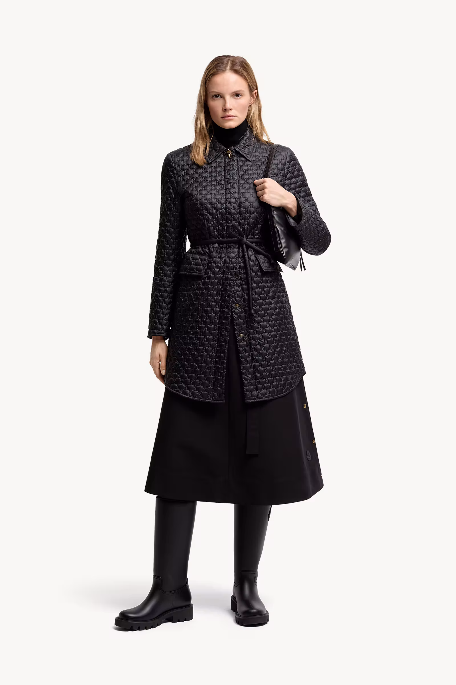 Raissac Geometric-Quilted Long Down Jacket