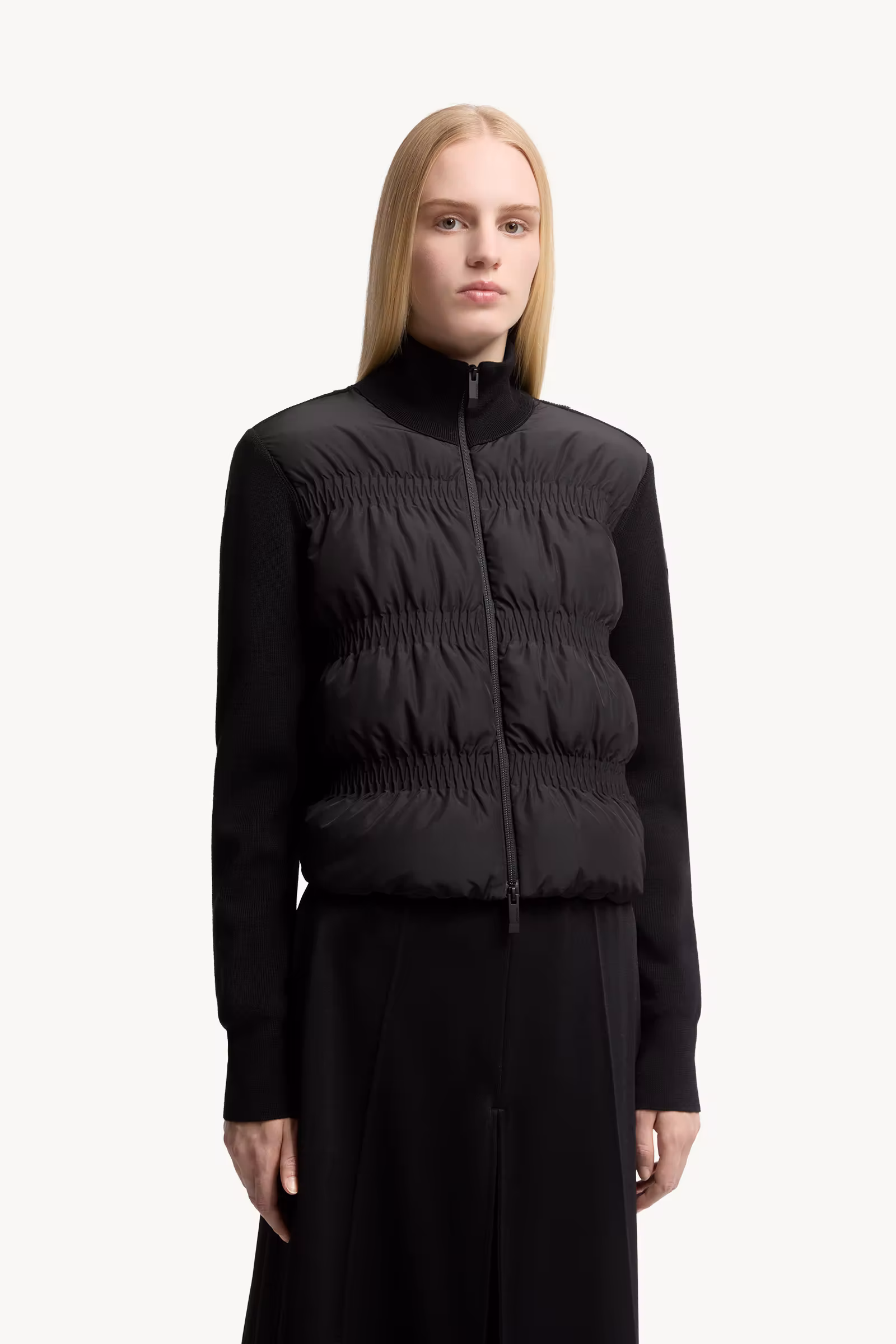 Padded Wool Zip-Up Cardigan