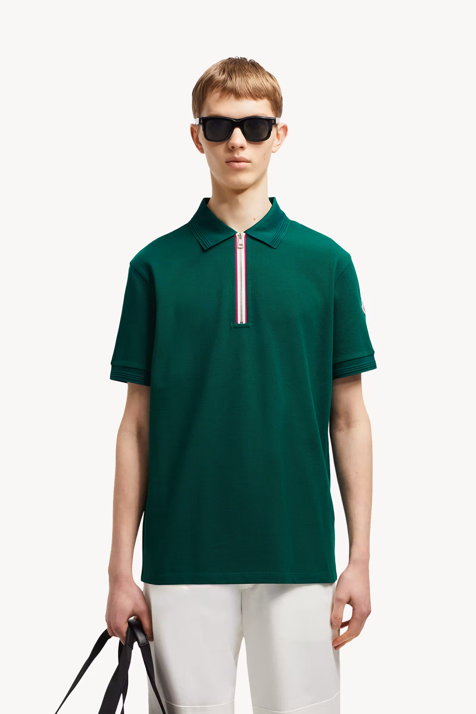 Tricolor Trim Cotton Piquet Polo Shirt
