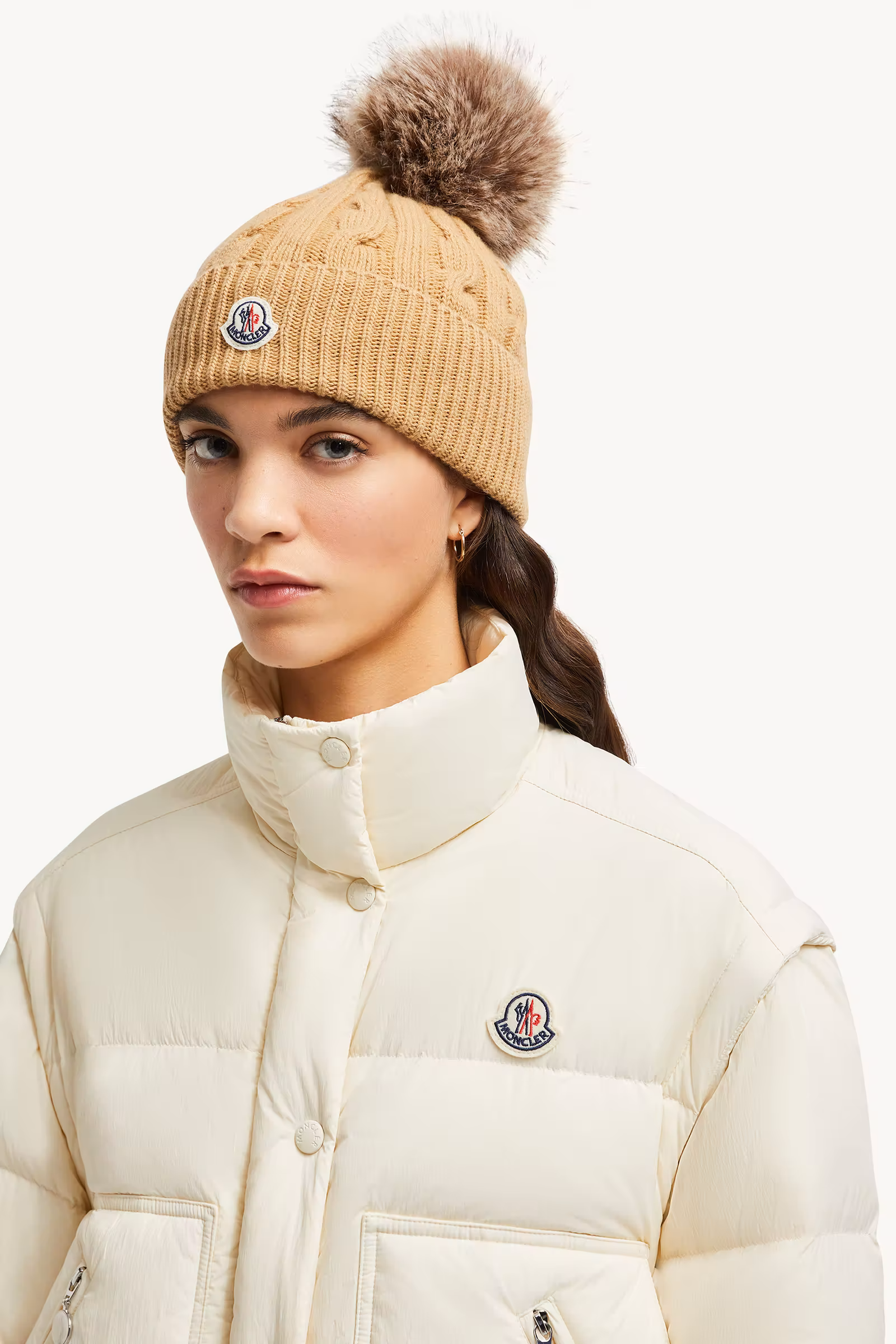 Wool & Cashmere Beanie with Faux Fur Pom Pom