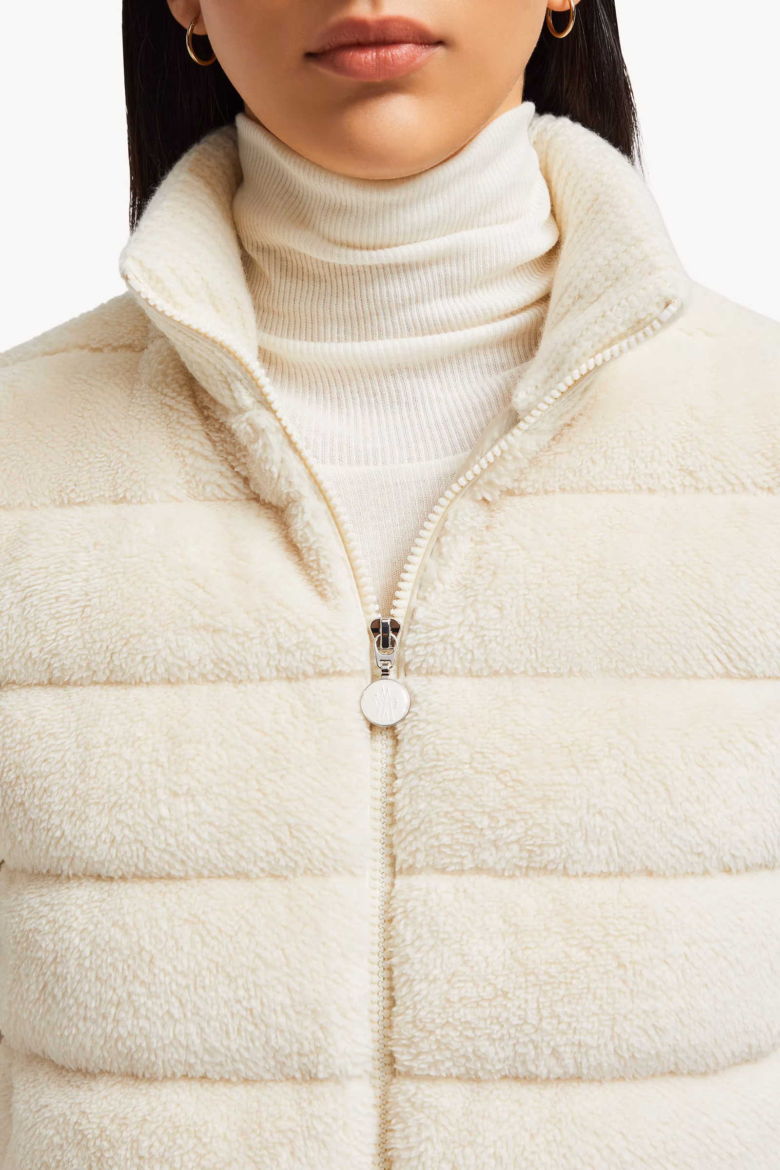 Padded Wool & Teddy Zip-Up Cardigan