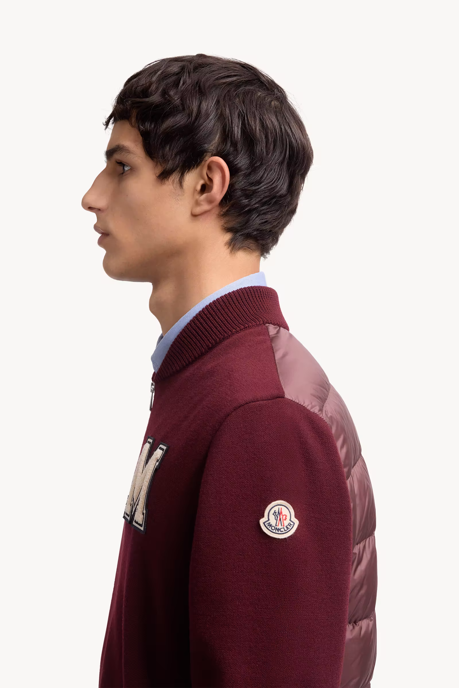 Embroidered Monogram Padded Zip-Up Wool Blend Cardigan