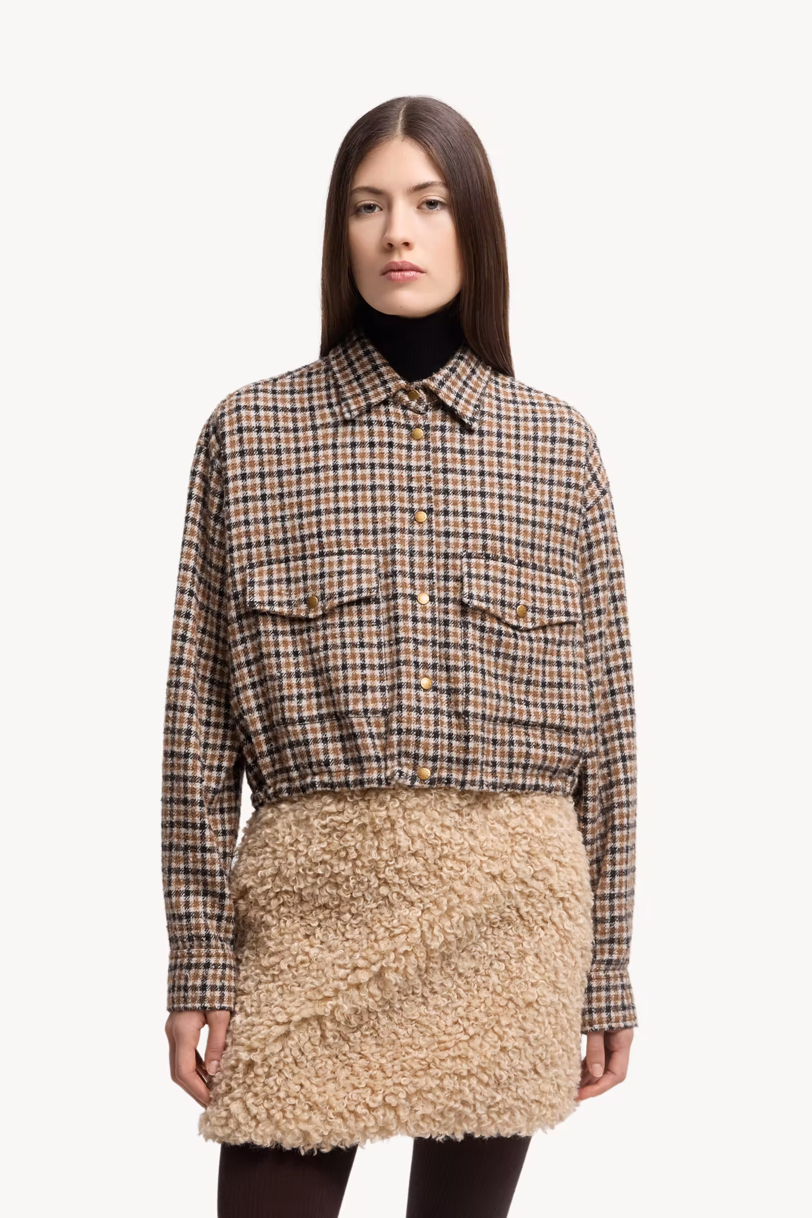 Check Wool Blend Long Sleeve Shirt