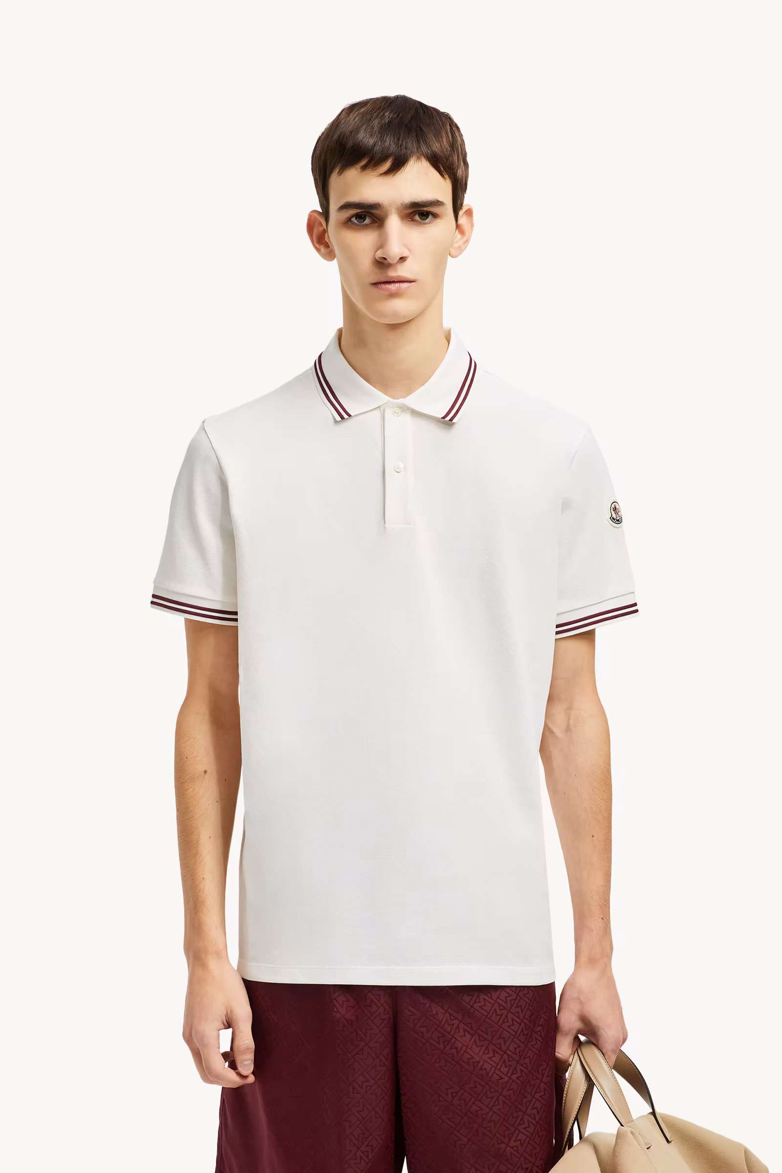 Striped Trim Cotton Piquet Polo Shirt