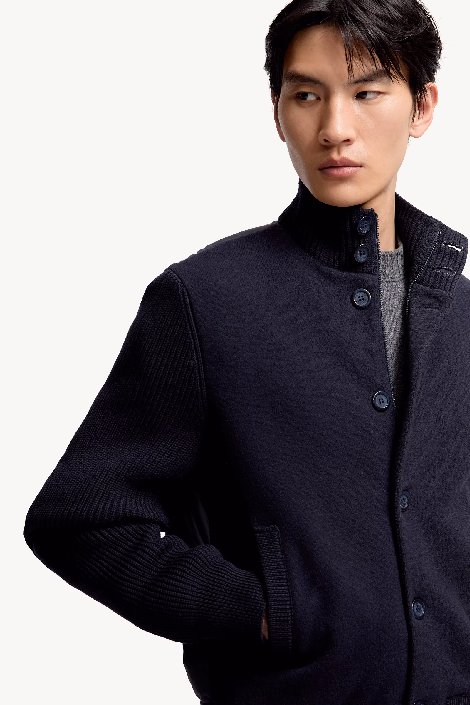 Padded Wool Zip-up Cardigan