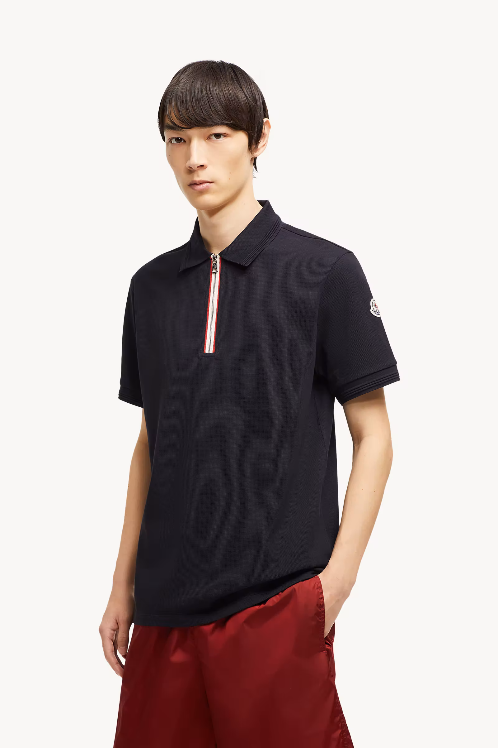Tricolor Trim Cotton Piquet Polo Shirt