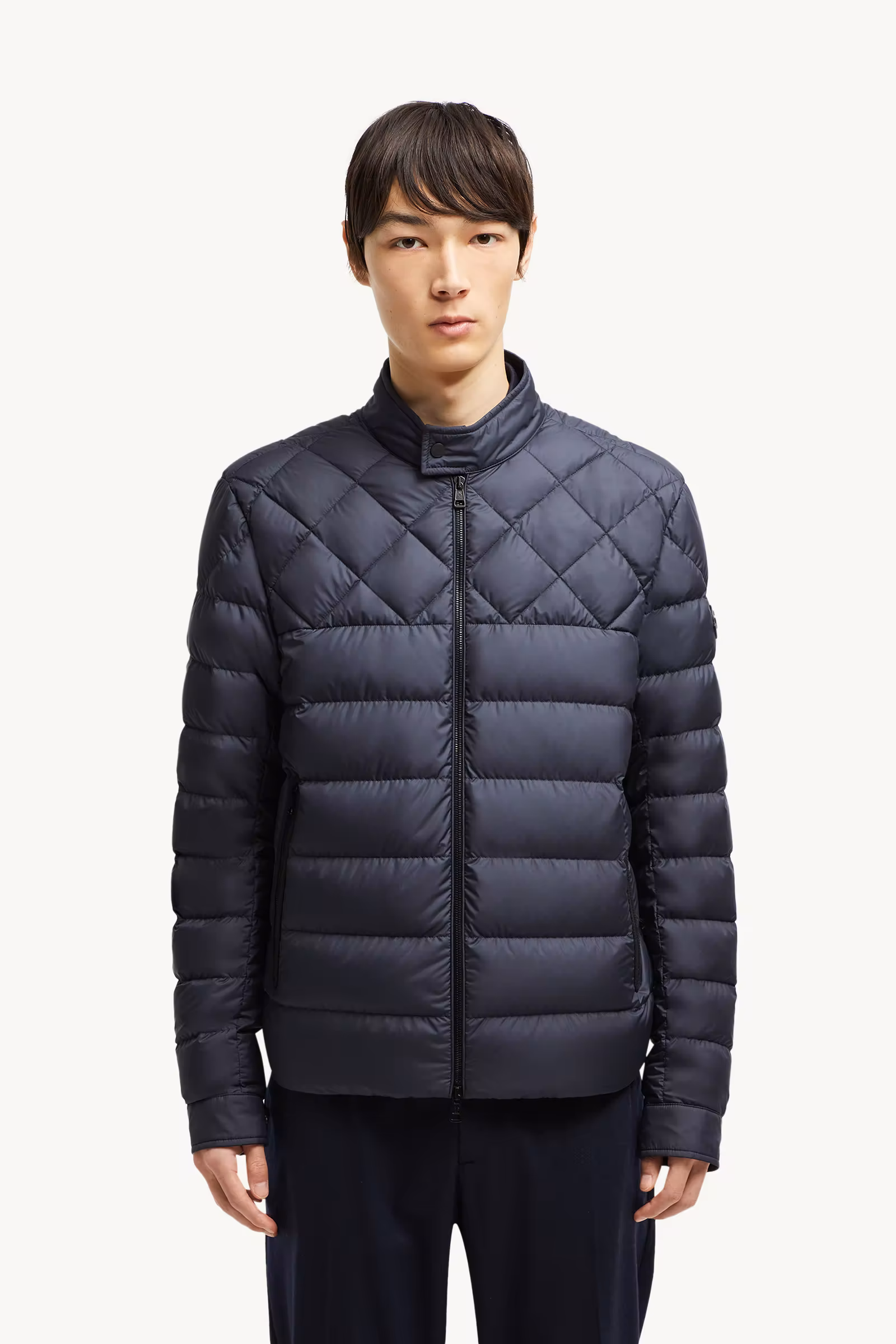 Tuile Leather-Trimmed Down Biker Jacket