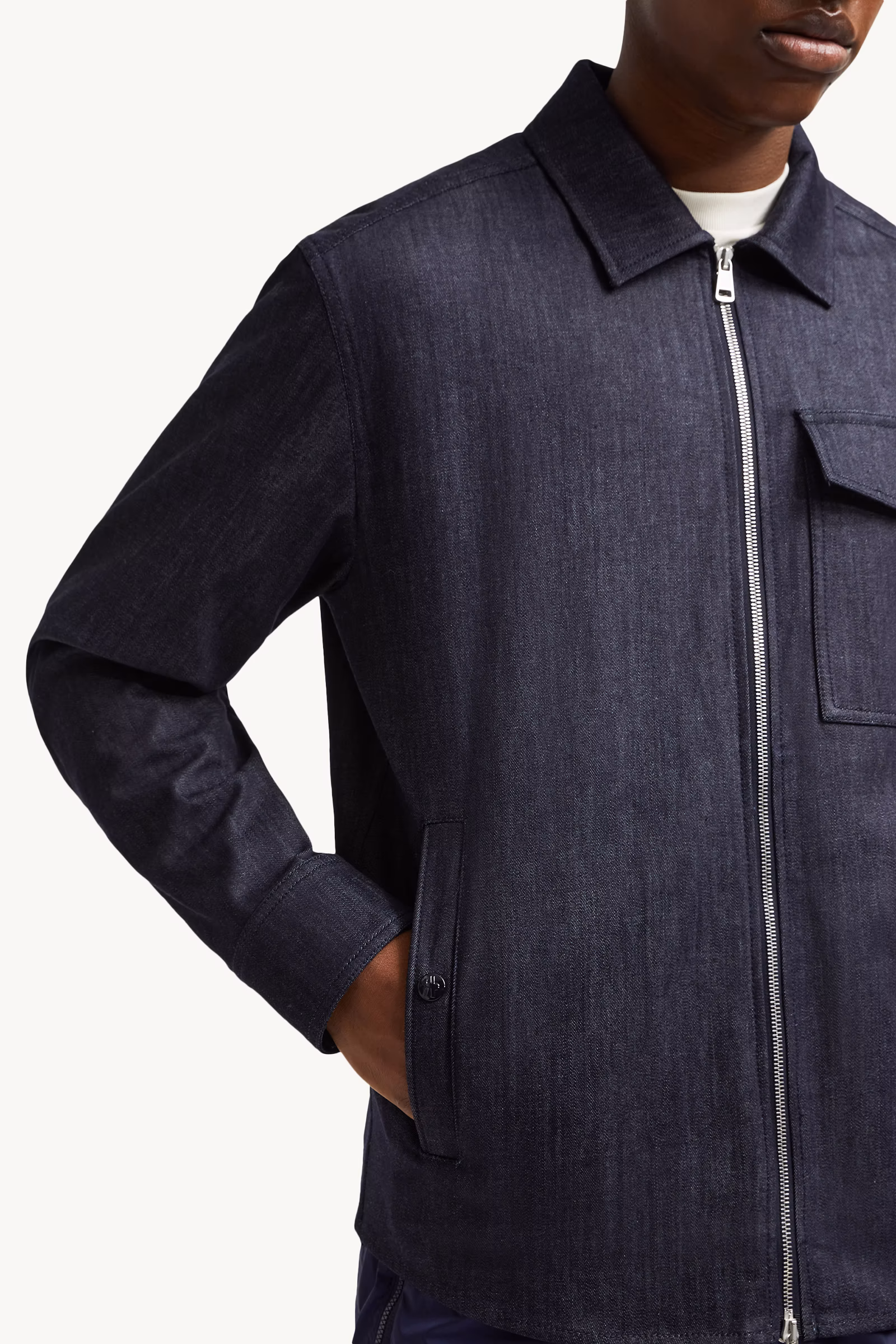 Denim Long Sleeve Zip-Up Shirt