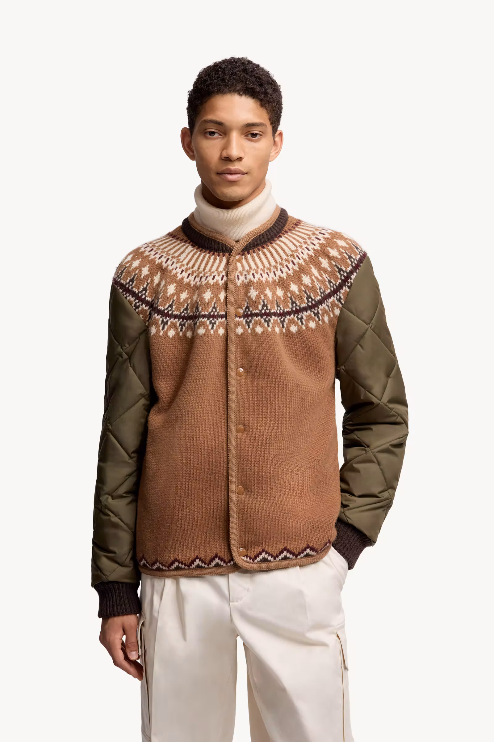 Padded Geometric Wool Blend Cardigan