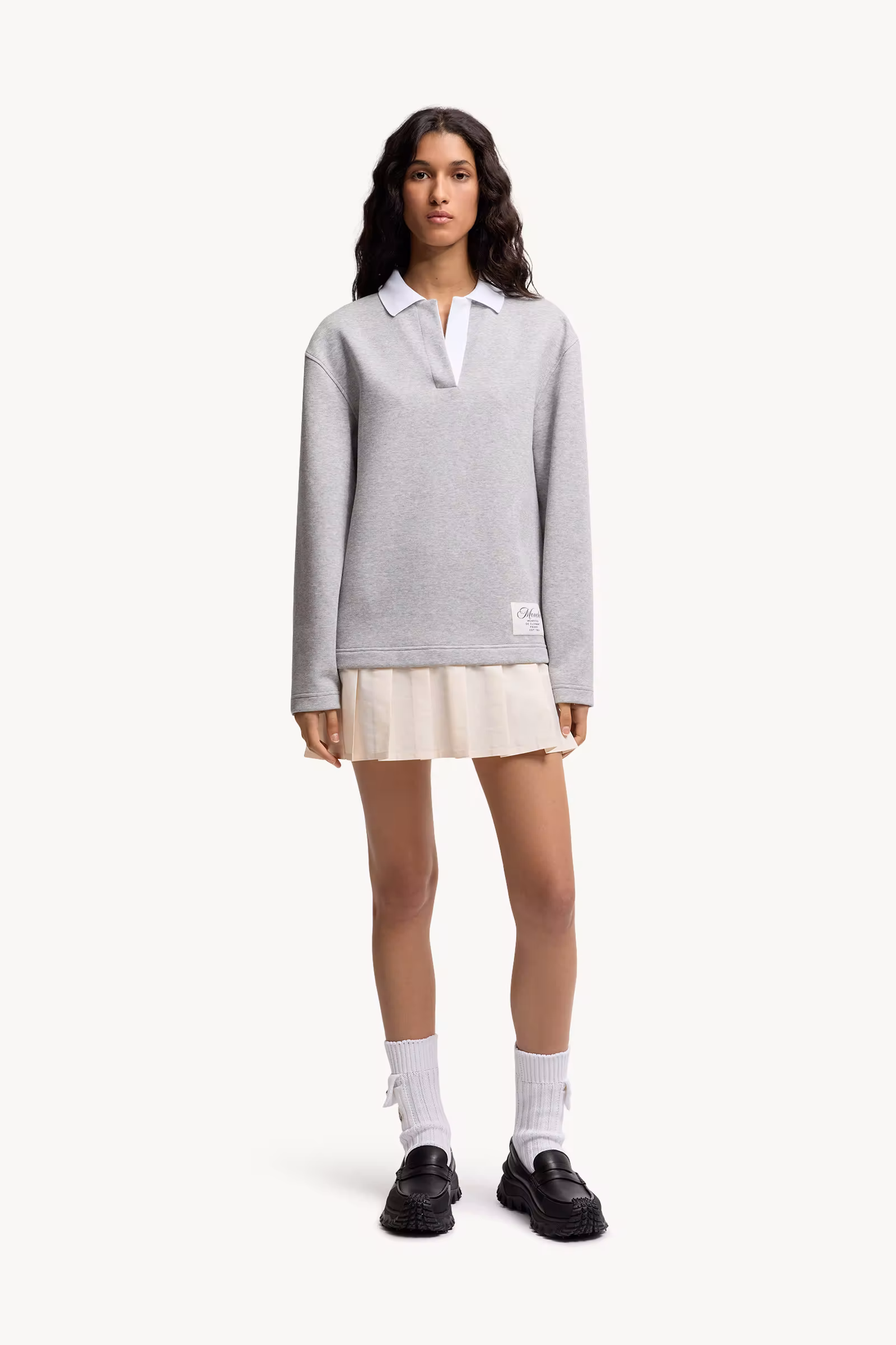 Pleated Cotton Blend Polo Dress