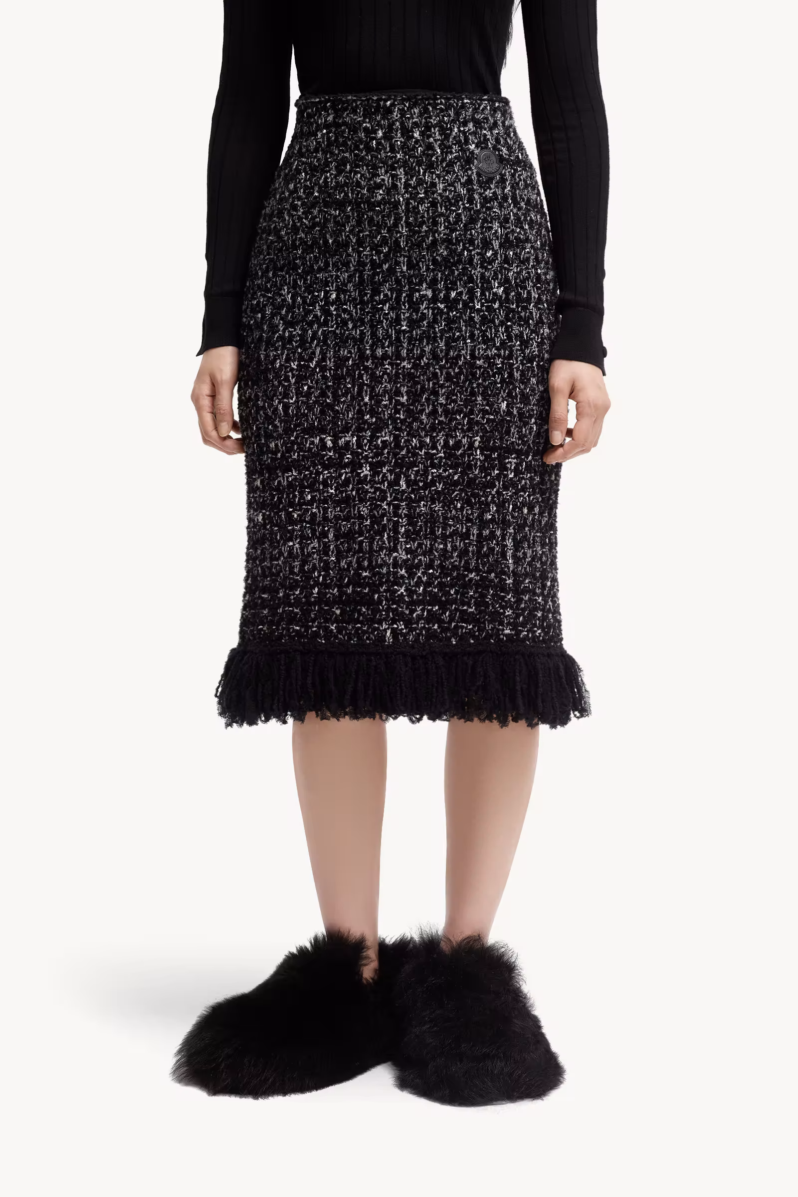 Fringe-Trim Wool Blend Skirt