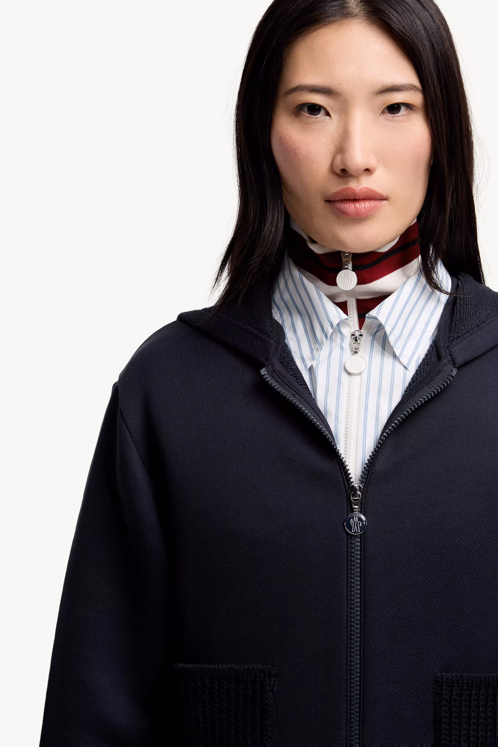 Knit Accent Cotton Zip-Up Hoodie