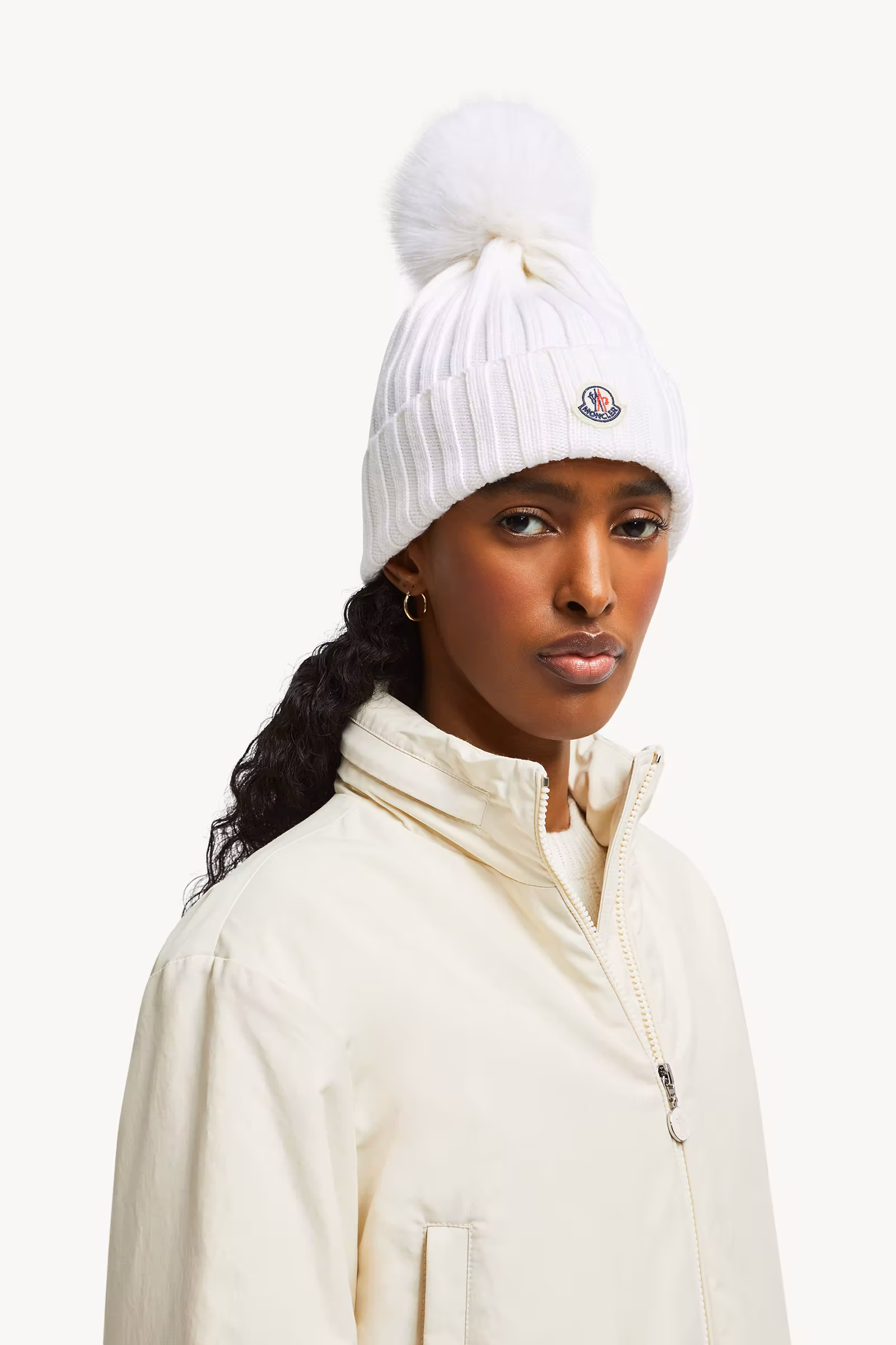 Wool Beanie with Faux Fur Pom Pom