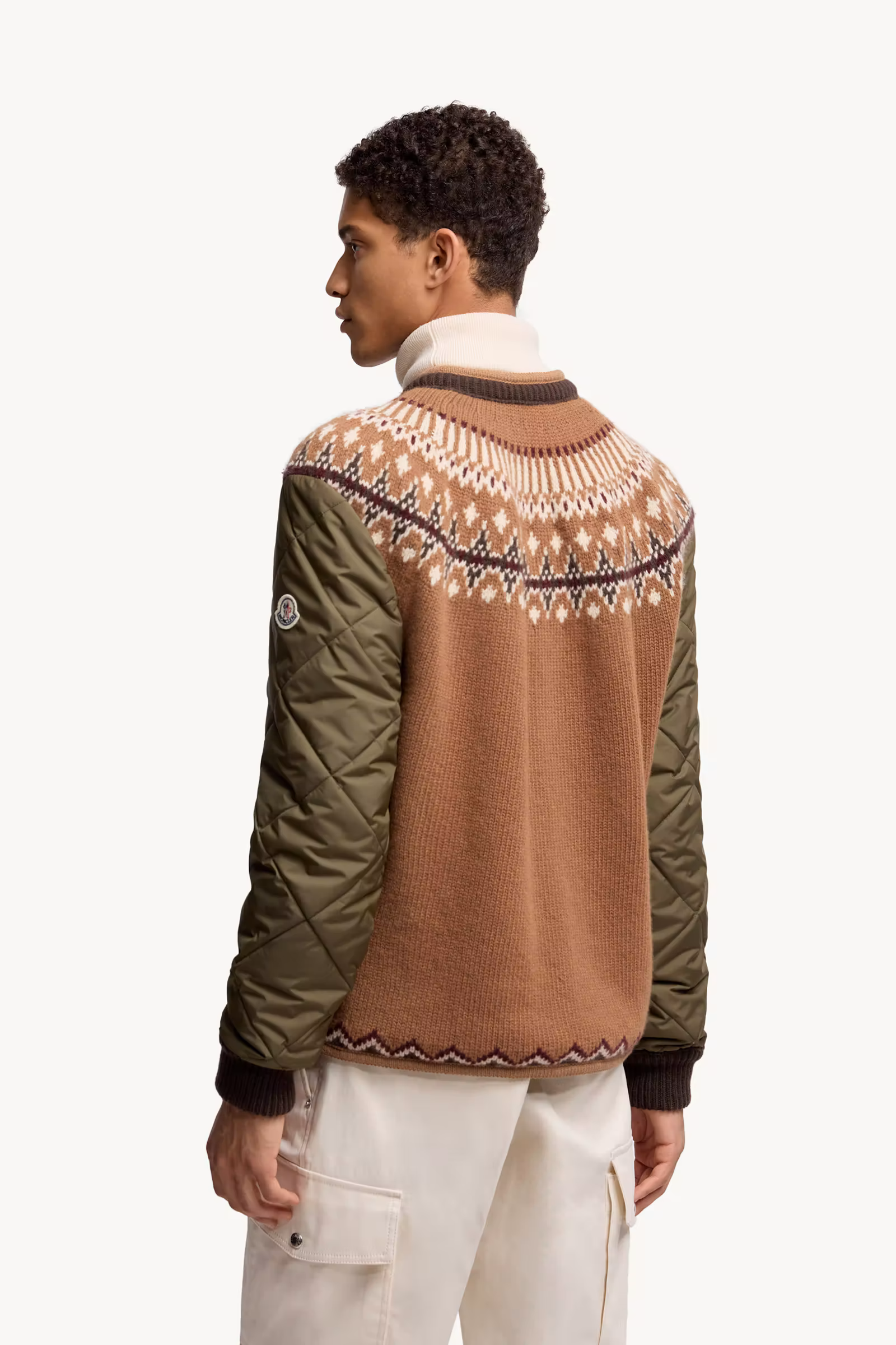 Padded Geometric Wool Blend Cardigan