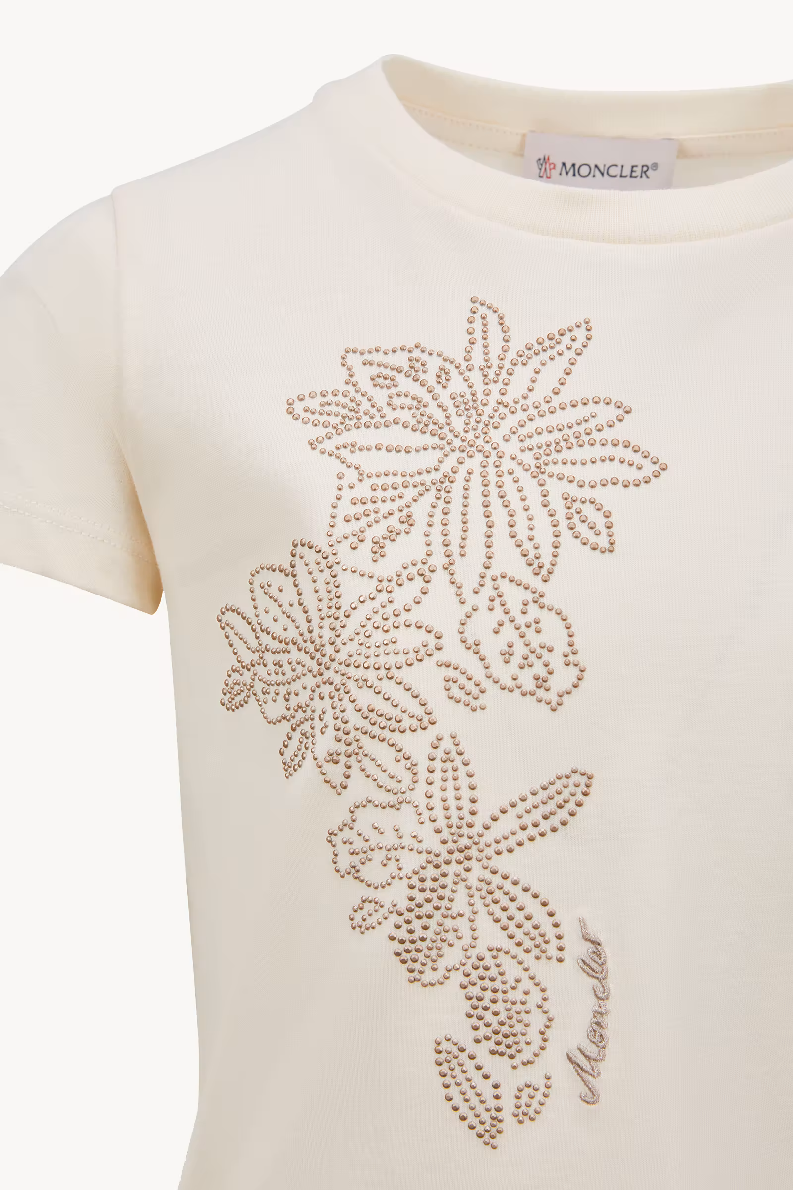 Studded Flower Motif Cotton T-Shirt