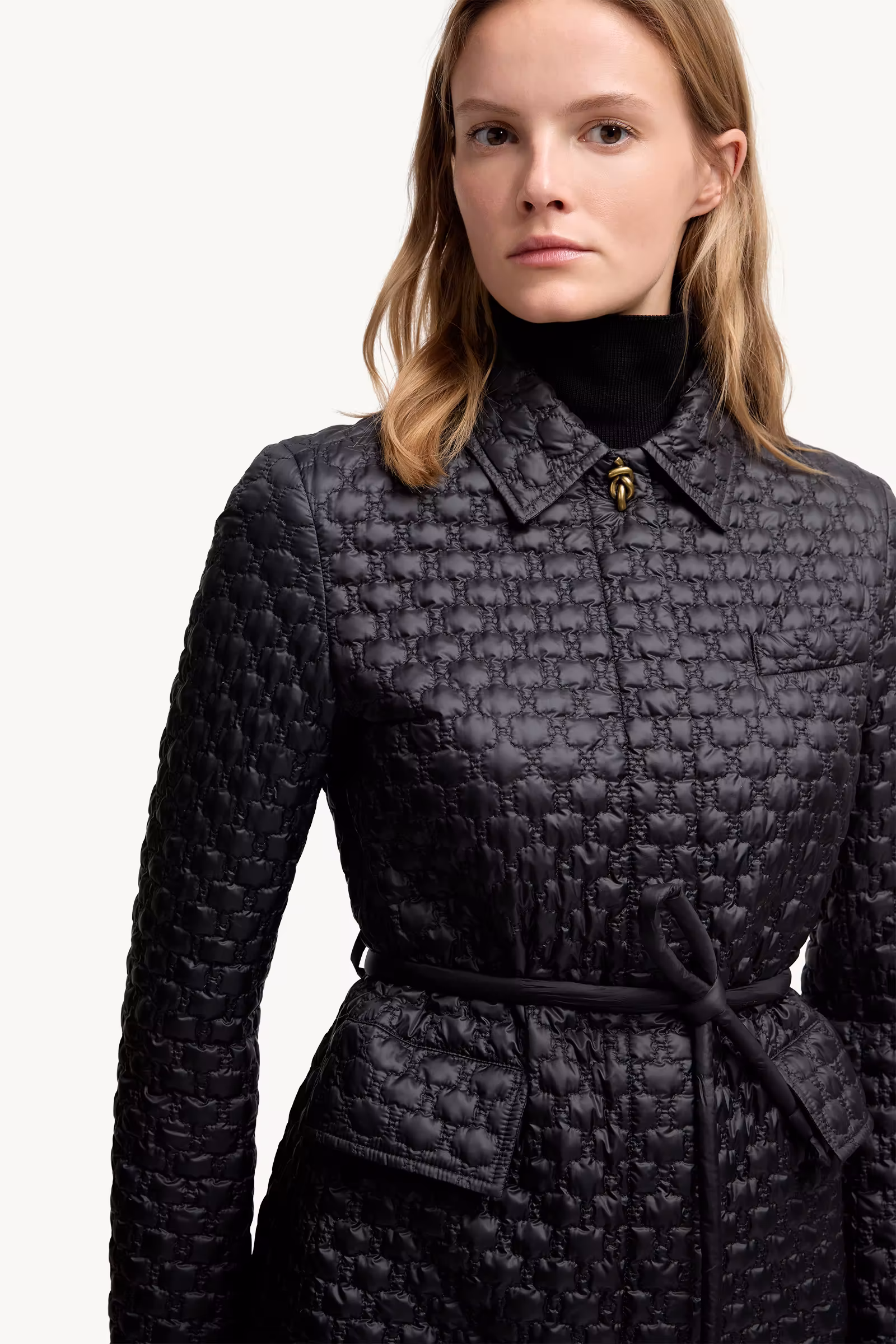 Raissac Geometric-Quilted Long Down Jacket