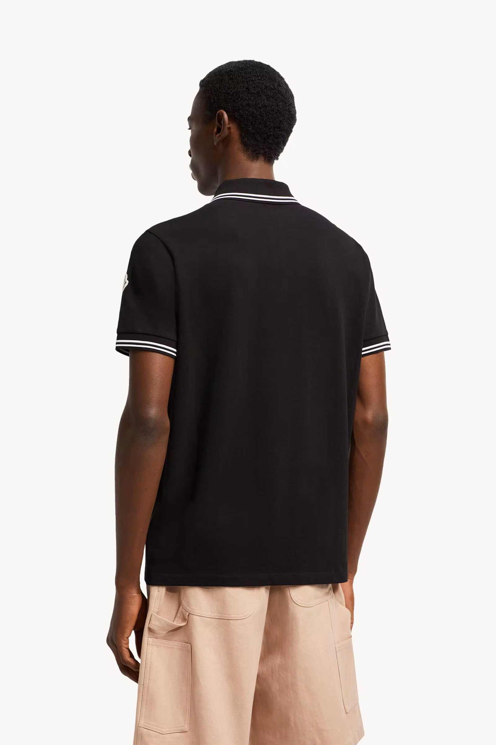 Striped Trim Cotton Piquet Polo Shirt