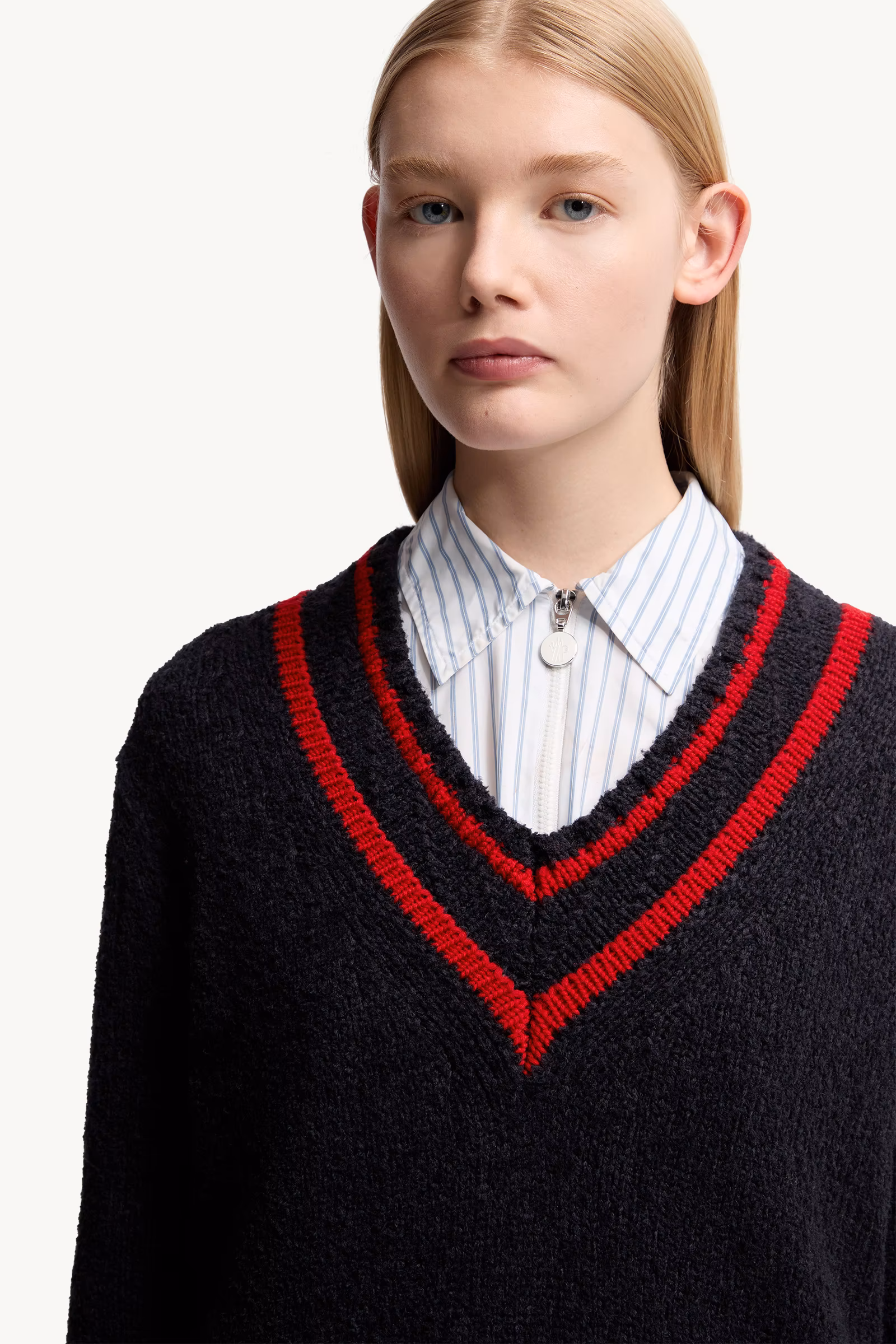 Padded V-Neck Cotton & Wool Blend Sweater
