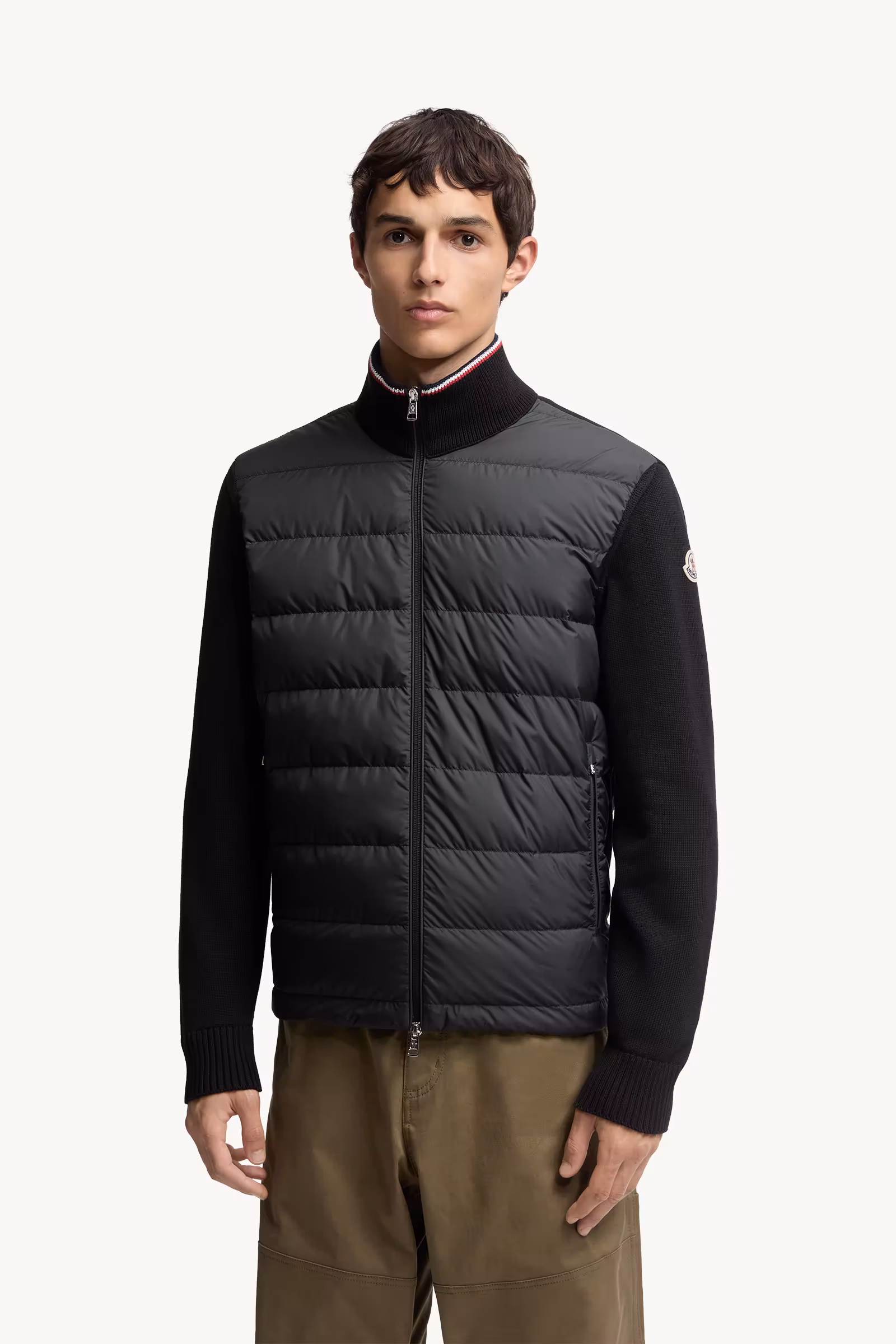 Padded Zip-Up Cotton Cardigan