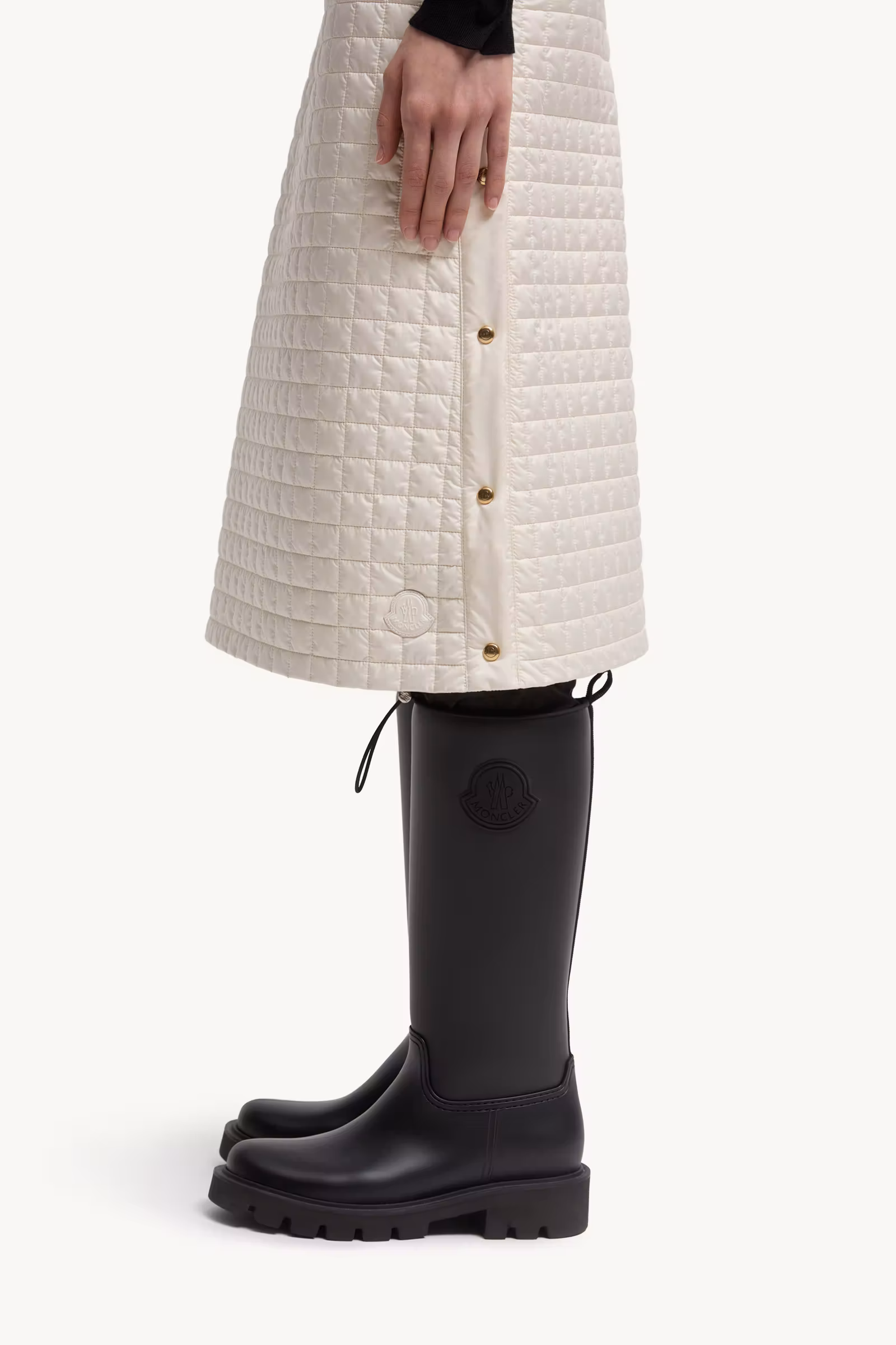 Square-Quilted Padded Midi Skirt