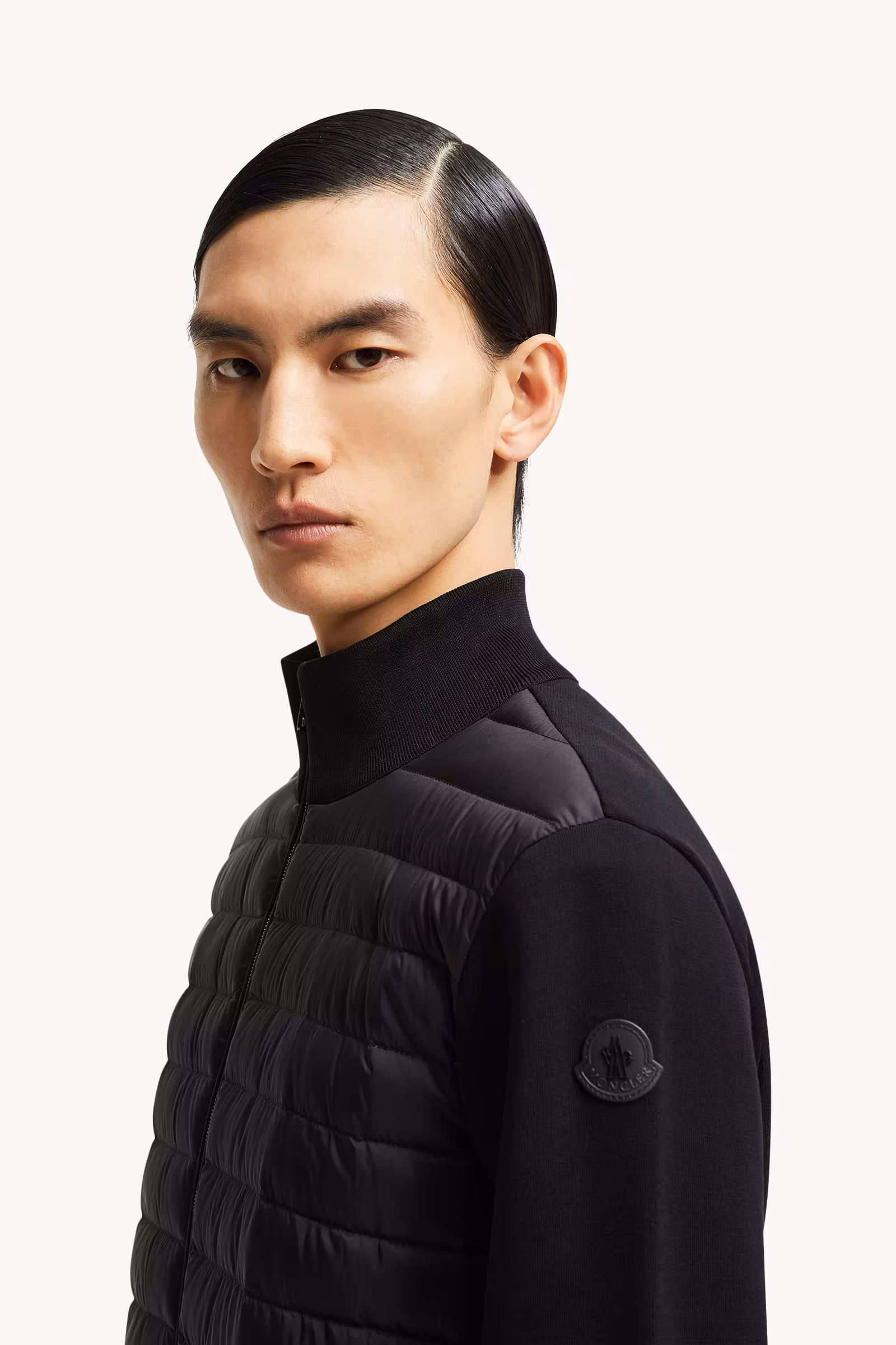 Padded Crêpe Cotton Zip-Up Cardigan
