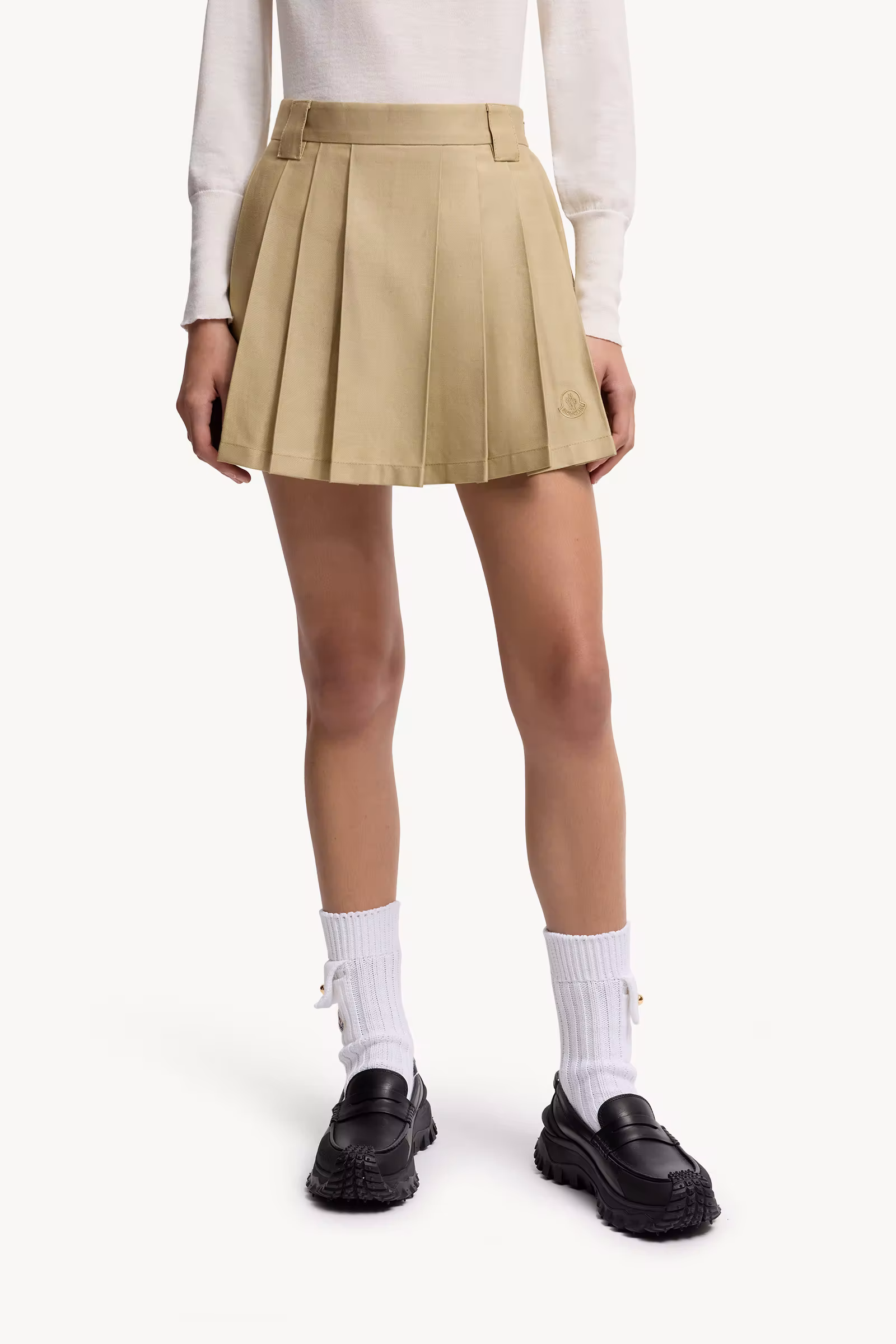 Pleated Cotton Blend Mini Skirt