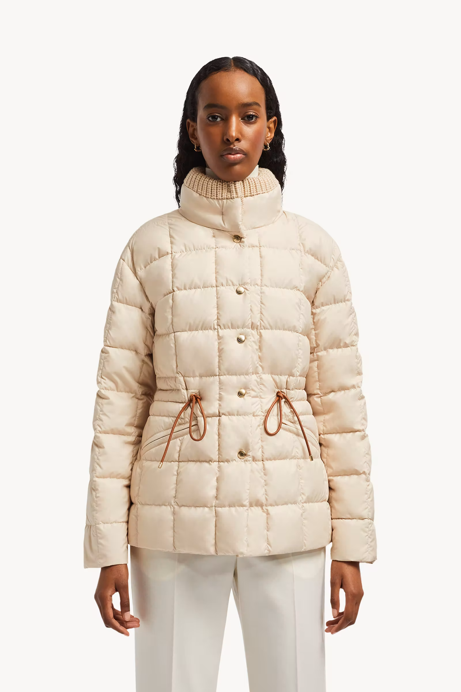 Antigone Leather-Trimmed Short Down Jacket