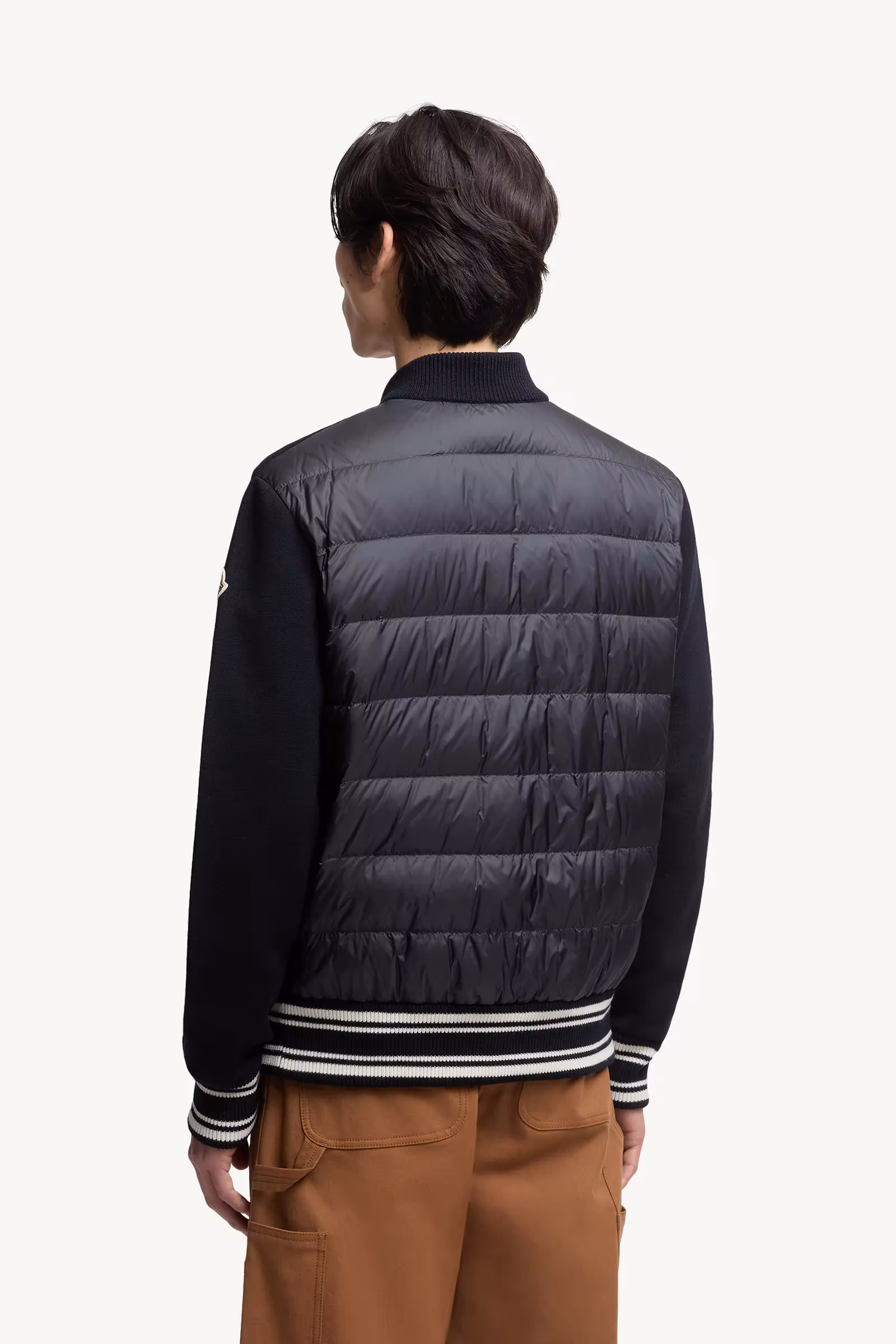 Embroidered Monogram Padded Zip-Up Wool Blend Cardigan